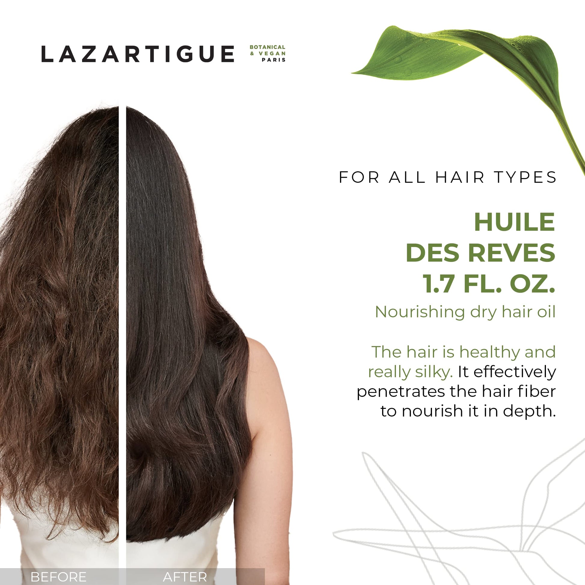 Lazartigue Huile Des Reves Nourishing Dry Hair Oil - Intensive Hydrating Treatment For Damaged Hair - Restorative Formula Infused With Healing Oils - Vegan, Silicone Free, Mineral Oil Free - 1.7 Oz