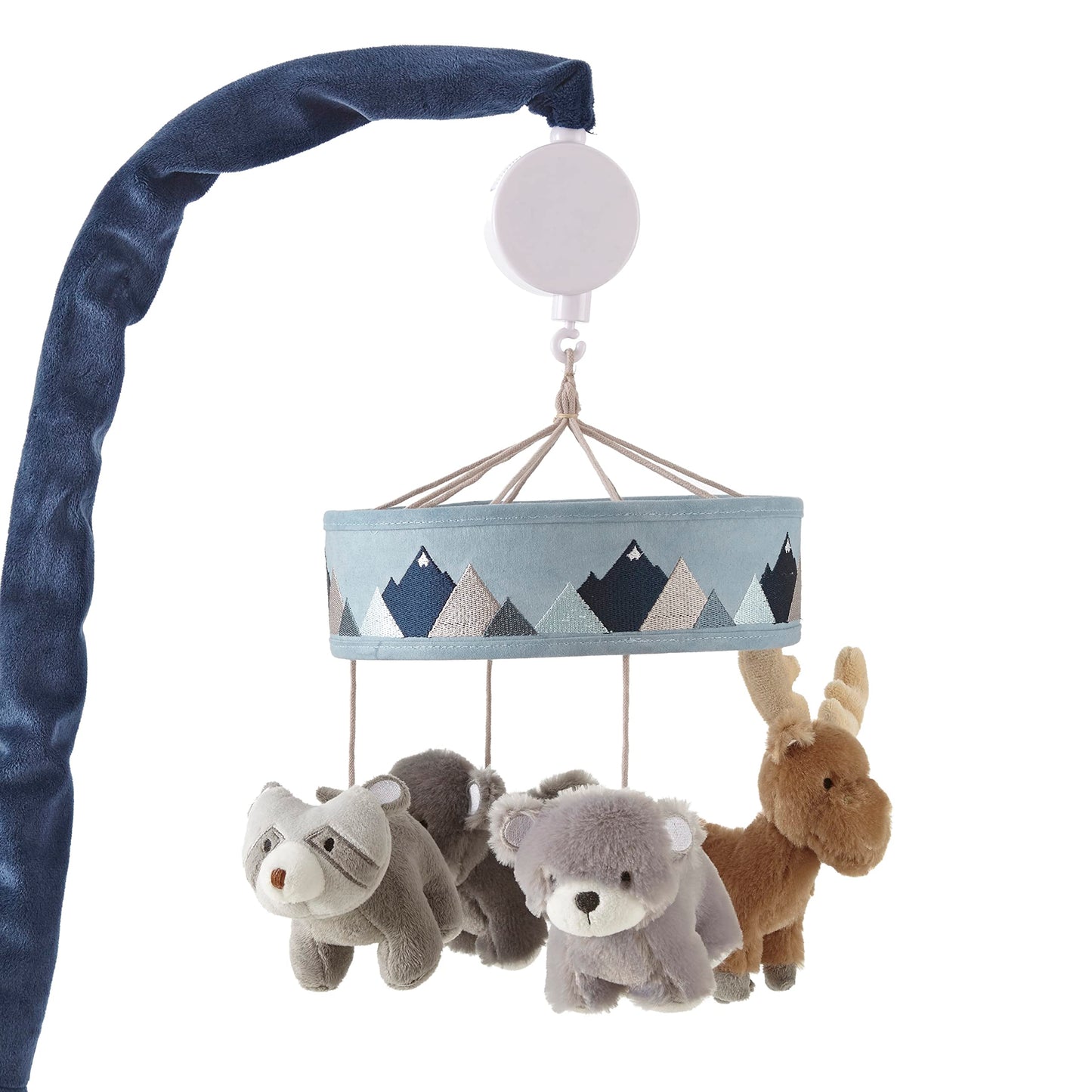 Levtex Baby - Trail Mix Musical Rotating Baby Crib Mobile - Plush Bears , Moose and Racoon - Grey, Blue, Navy, Brown, White - Nursery Accessories#