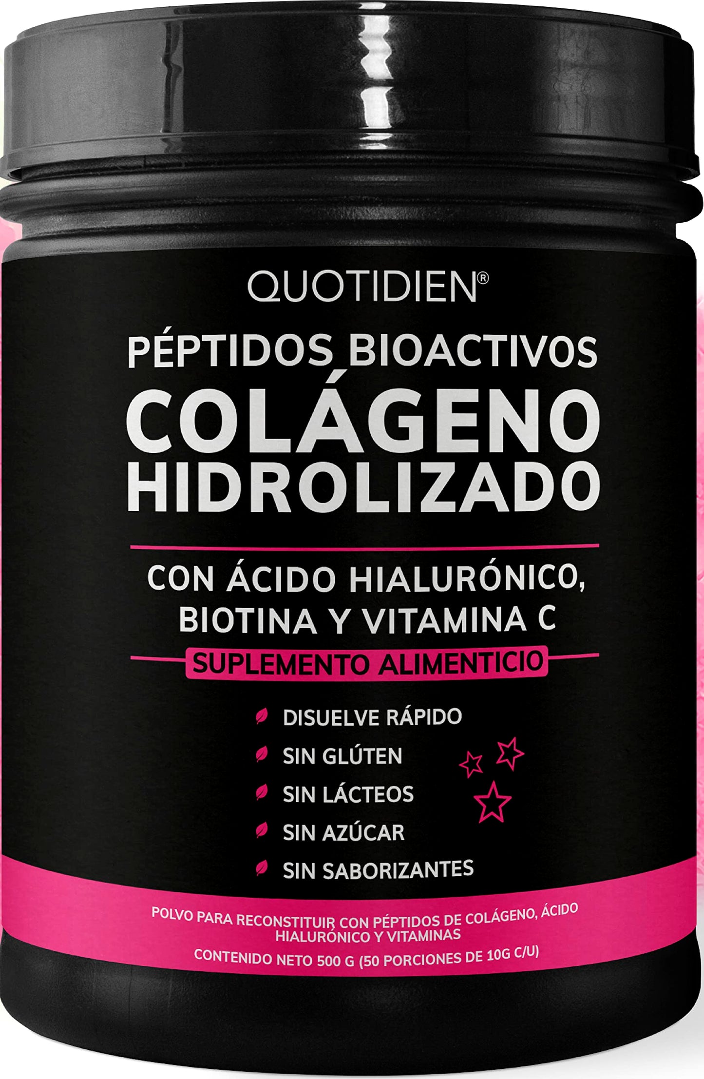 Suplemento Alimenticio Quotidien Péptidos Bioactivos Colageno Hidrolizado de Disolución Rápida Sin Azúcar para Piel y Uñas
