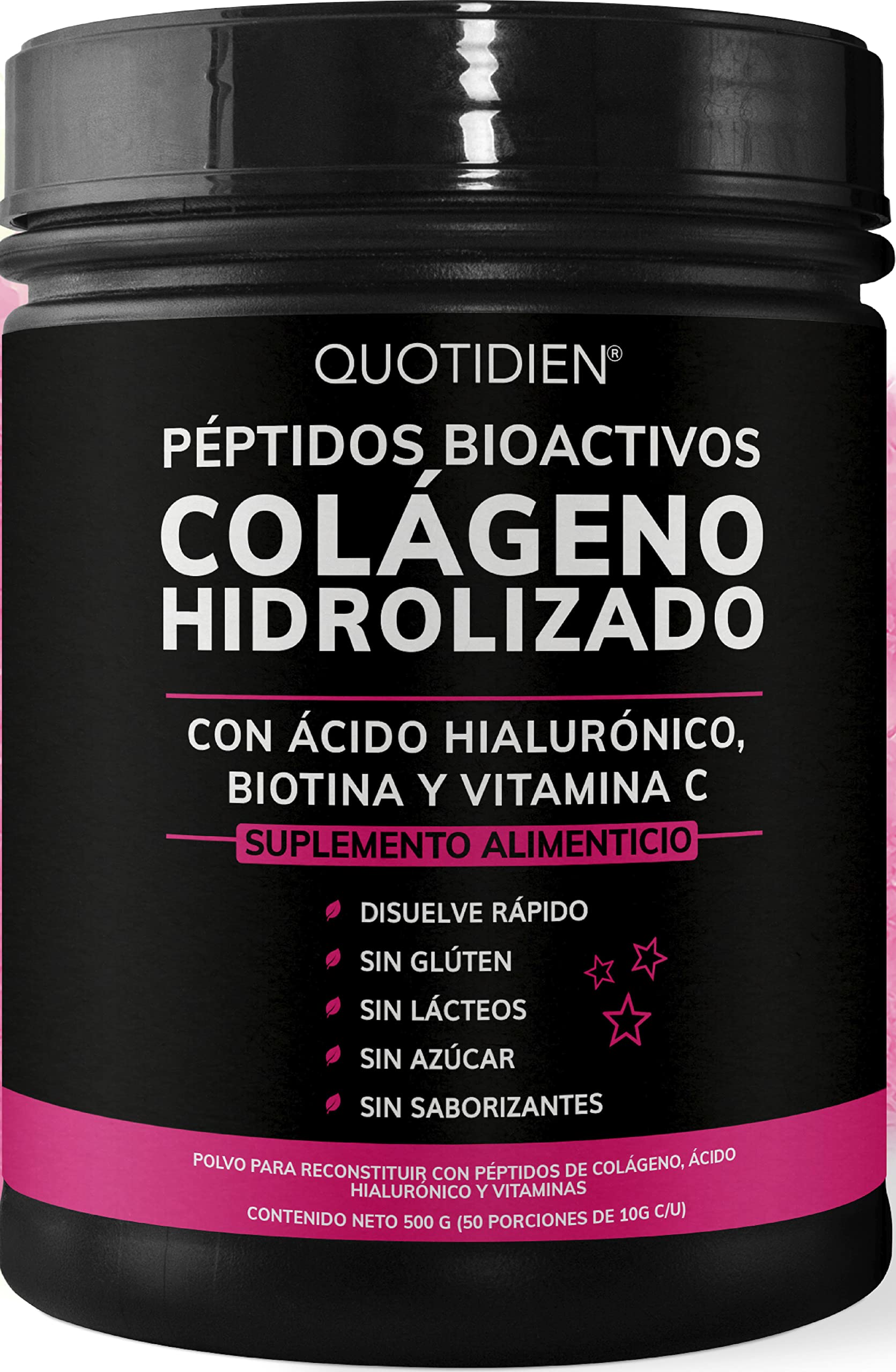 Suplemento Alimenticio Quotidien Péptidos Bioactivos Colageno Hidrolizado de Disolución Rápida Sin Azúcar para Piel y Uñas