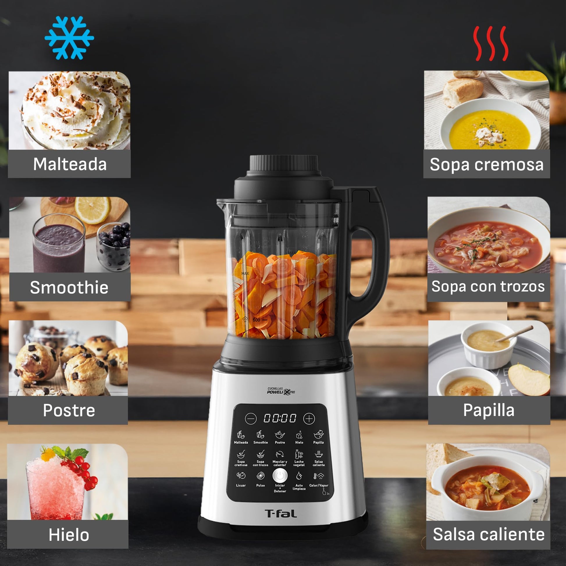 Licuadora T-Fal Ultraforce BL83SDX0 Blanca con Función de Cocción y 10 Programas Automáticos