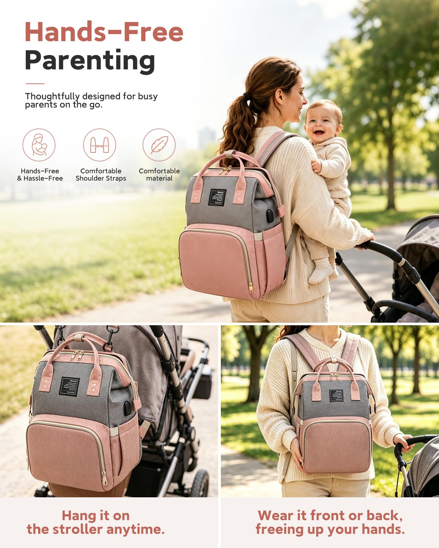 houscly - Mochila para pañales verde para mamá: bolsas de bebé para niños, niñas, mujeres, hombres, mochila grande, pañaleras de viaje grande, pañales modernas, para Bebe Niña, unisex, para recién