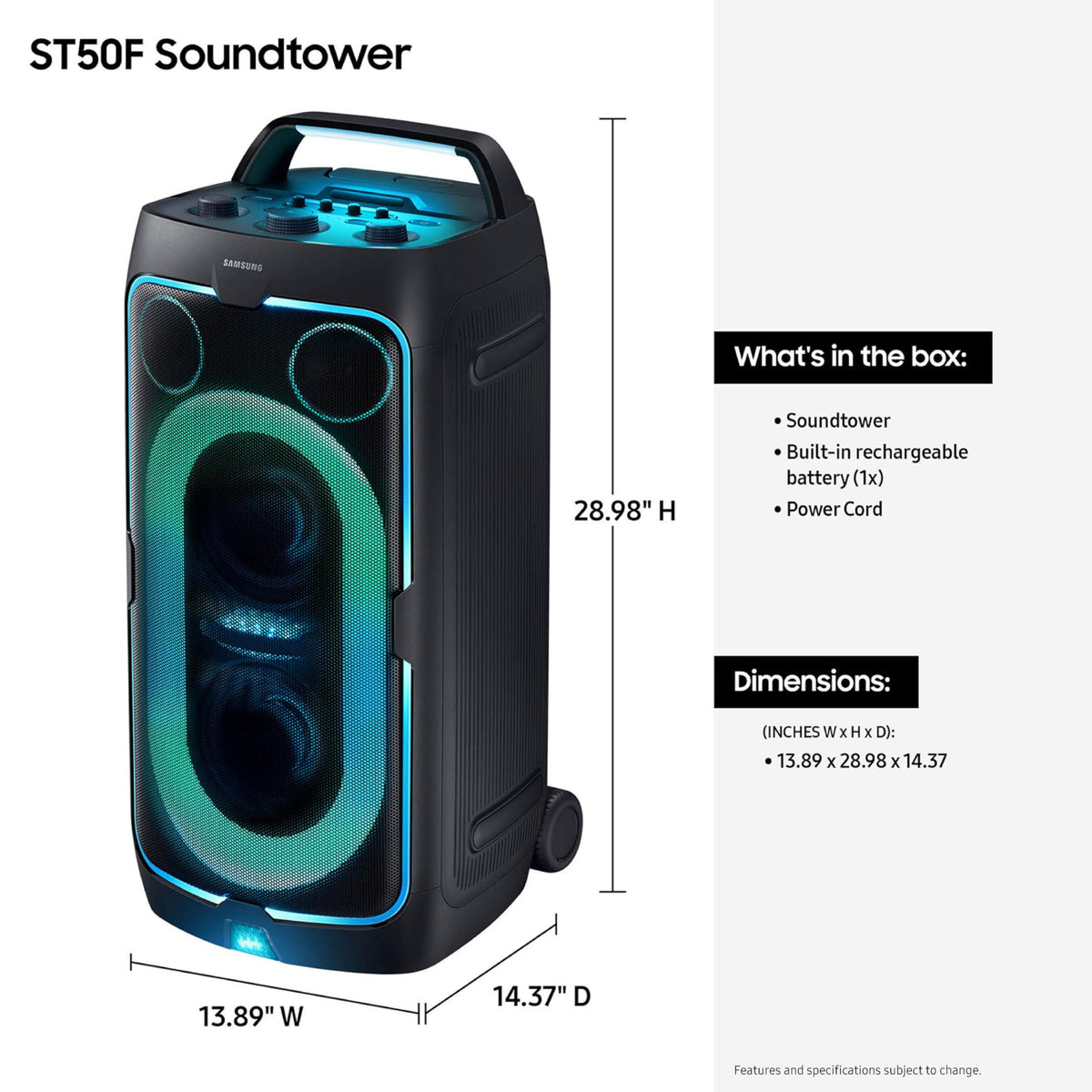 Altavoz Portátil Samsung Negro con Batería Integrada y Mango Telescópico para Fiesta