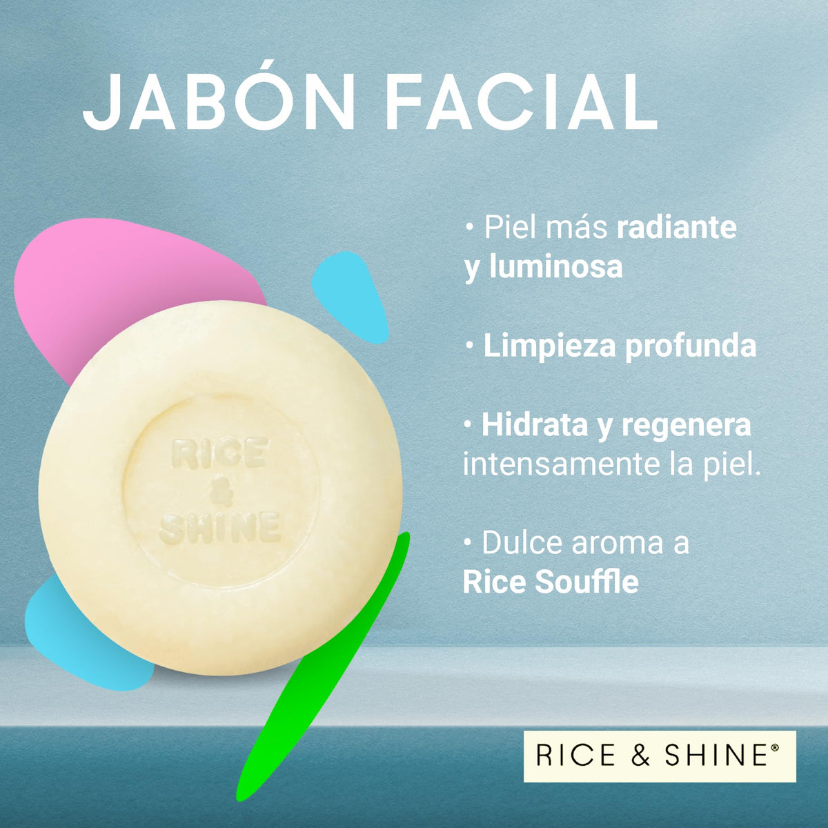 RICE & SHINE | Jabón Facial Natural con Aceite de Germen de Arroz - Vitamina E | Skin Care Limpieza Profunda e Hidratación | Reductor de Acné