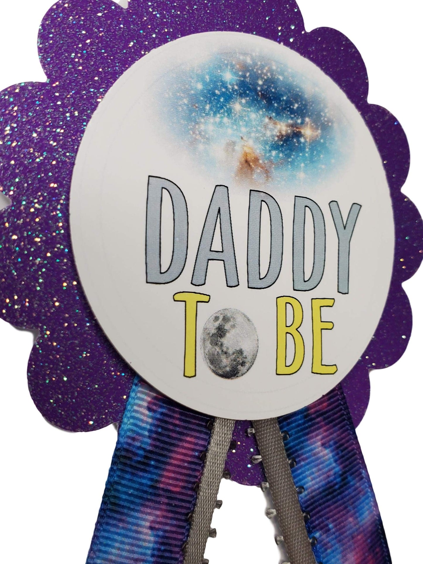 2 pines de botón Mommy & Daddy to Be Galaxy Baby Shower It's a Girl Boy para que los padres usen, color morado con purpurina