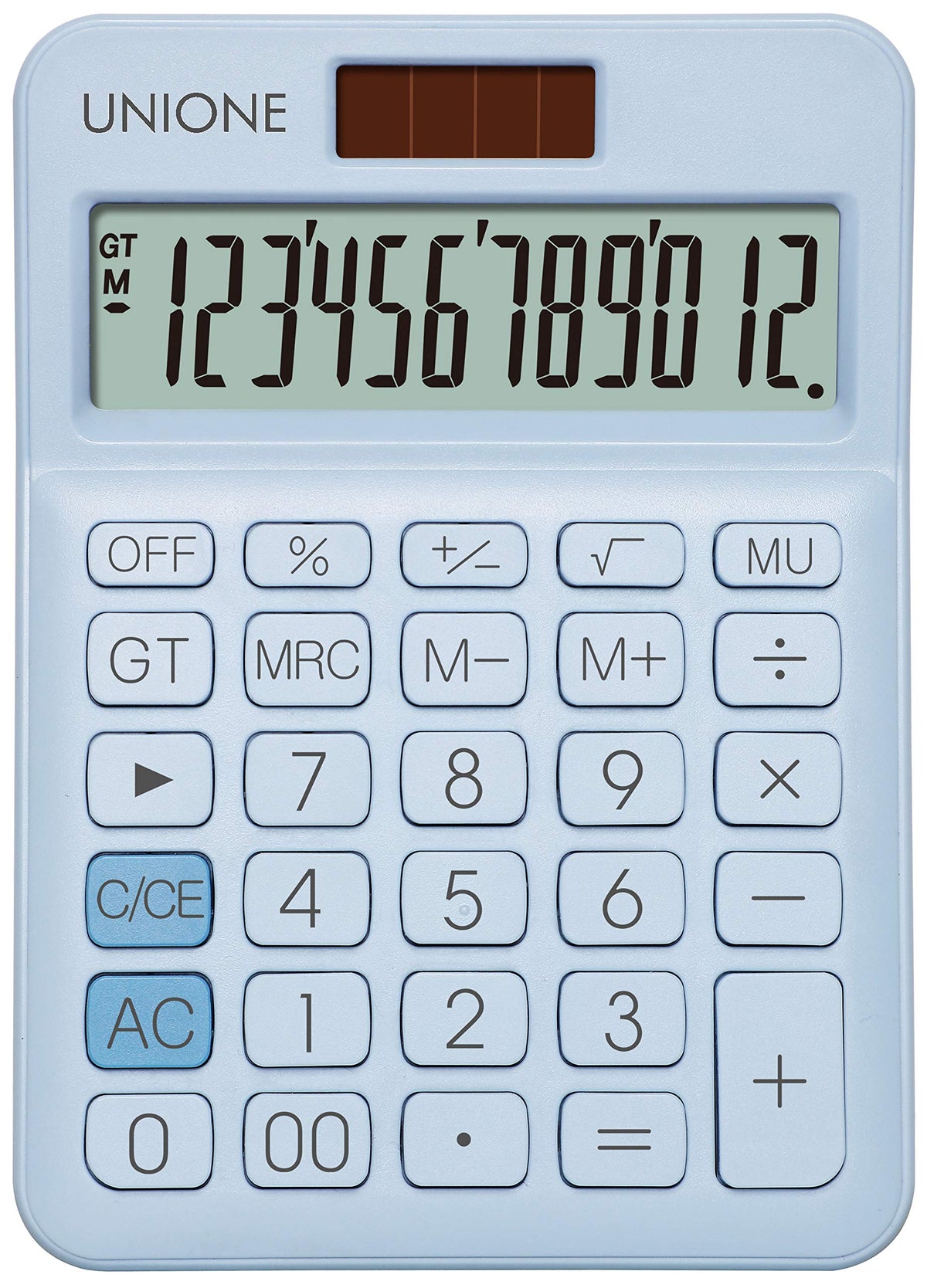 Calculadora UNIONE Azul con LCD Brillante y Doble Alimentación para Negocios, Oficina y Escuela