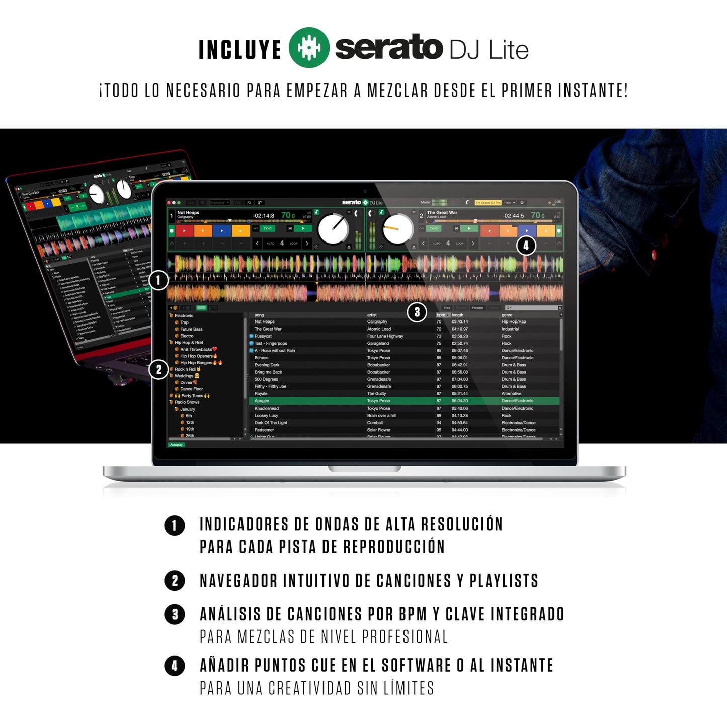 Controlador DJ Numark Mixtrack Platinum FX Plata con Interfaz de Audio y Efectos para Serato