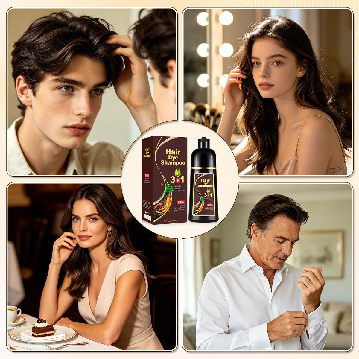 Champú Instant Hair Color para Cabello,hair dye shampoo, Champú Tinte Instantáneo 3 En 1 Fórmula Suave Que contiene Ingredientes Naturales,shampoo tinte, Adecuado Para HombresY mujeres (Marrón oscuro)