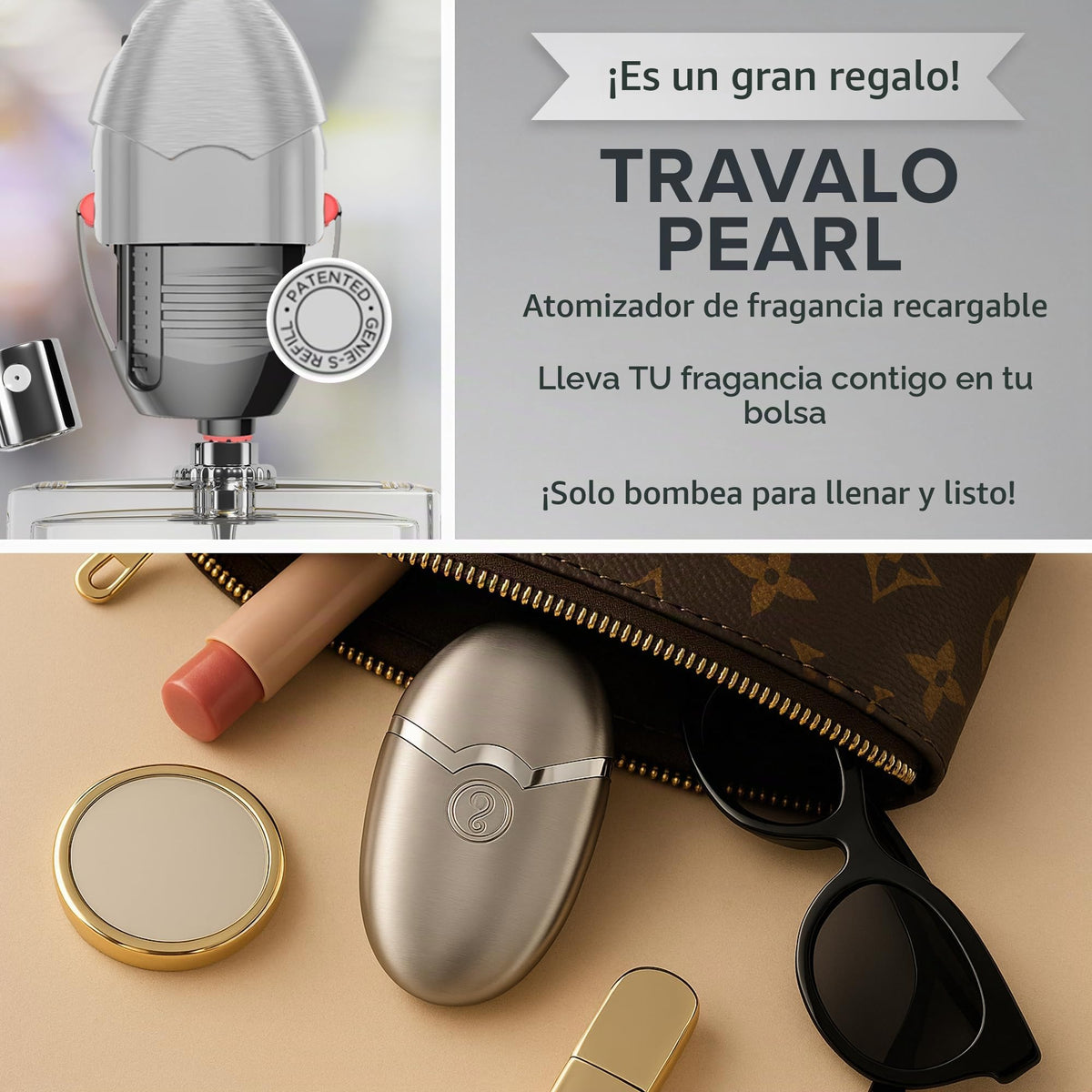 Travalo Perfume Pod Pearl Elegance - Mini bomba en aerosol de alta definición, atomizador portátil de perfume de viaje, aprobado por TSA, a prueba de hojas, hermético, reutilizable y fácil de llenar