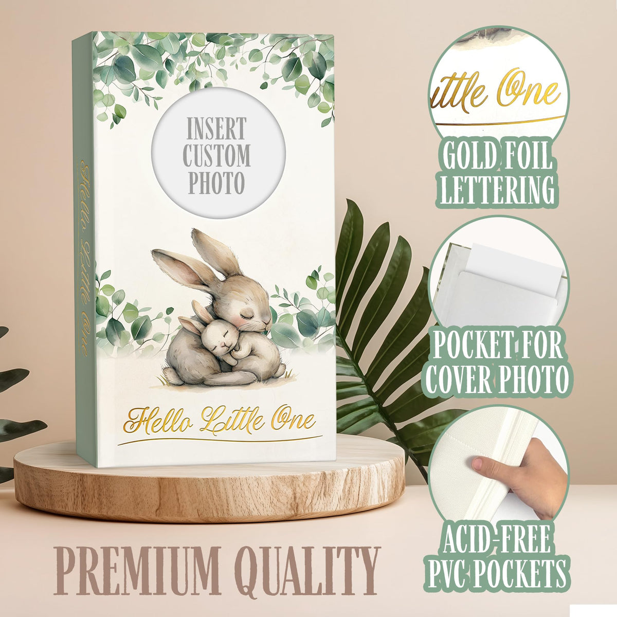 Álbum de Fotos para Bebé con 300 Bolsillos y Tapa Dura en Papel Mate con Ventana Frontal