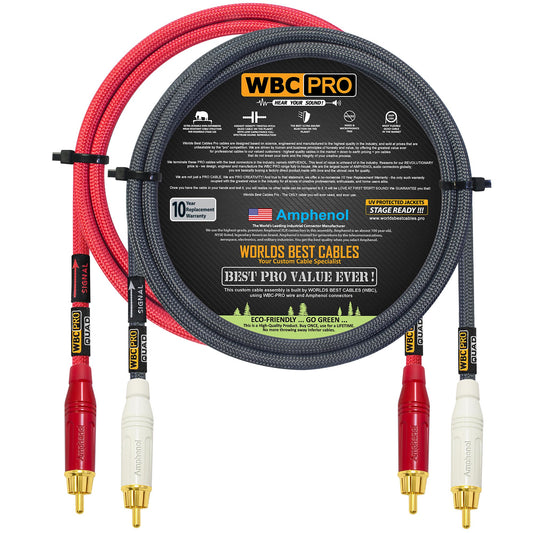 Cables RCA WBC-PRO-Quad Gris Rojo Ultra Silenciosos y Flexibles Grado Profesional con Conectores Amphenol ACPR Gold