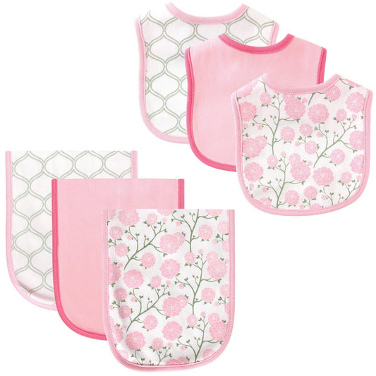 Hudson Baby Conjunto de babero y tela para eructos unisex de algodón para bebé, flor, talla única