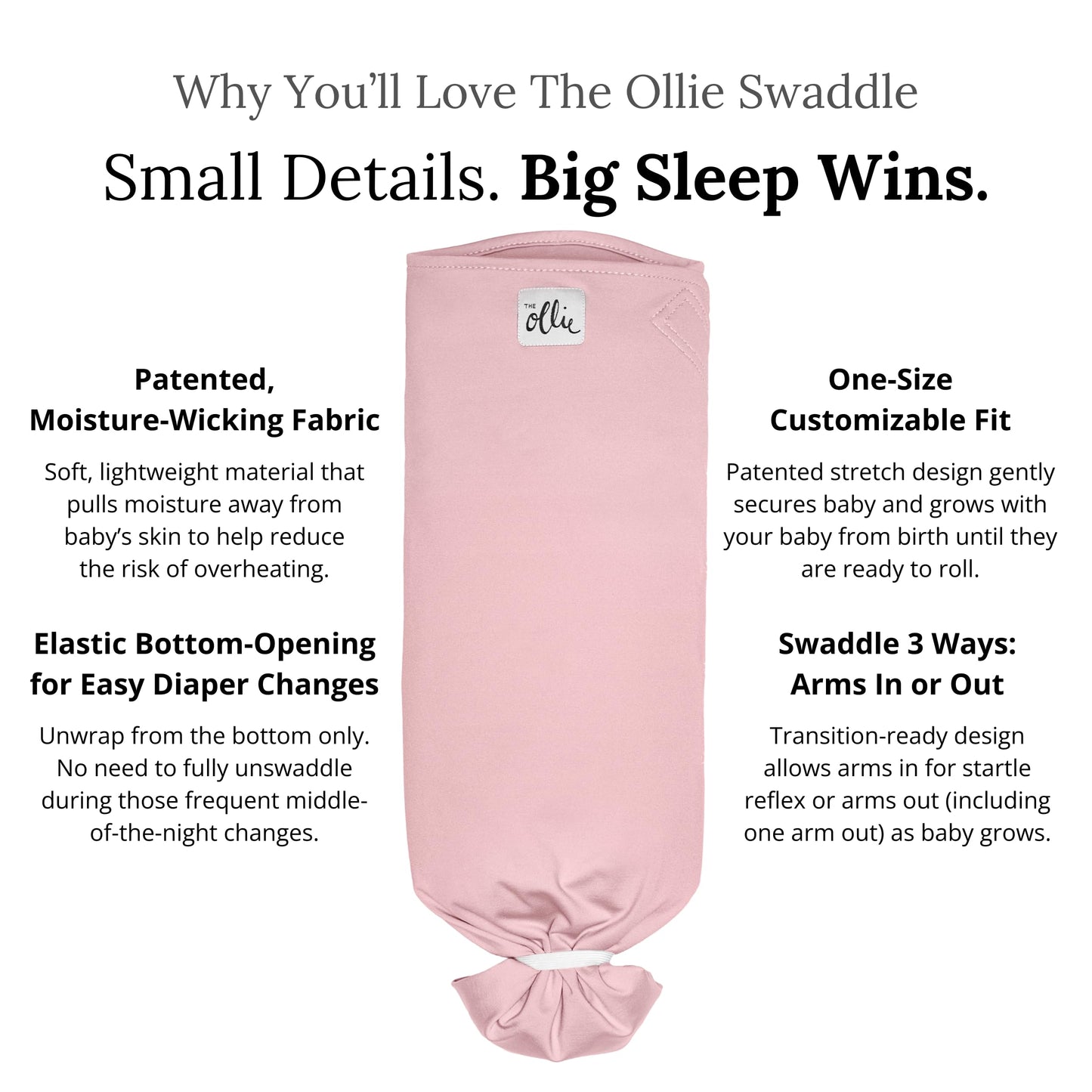 The Ollie Swaddle - Envolvente ajustable para recién nacidos | Aprobado por pediatra para un sueño seguro | Fácil cierre | Armos fuera | Ligero, lavable a máquina | Fácil acceso al pañal