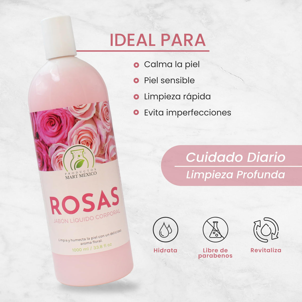 Jabón Líquido De Rosas Corporal 1 Litro Productos Mart Mexico