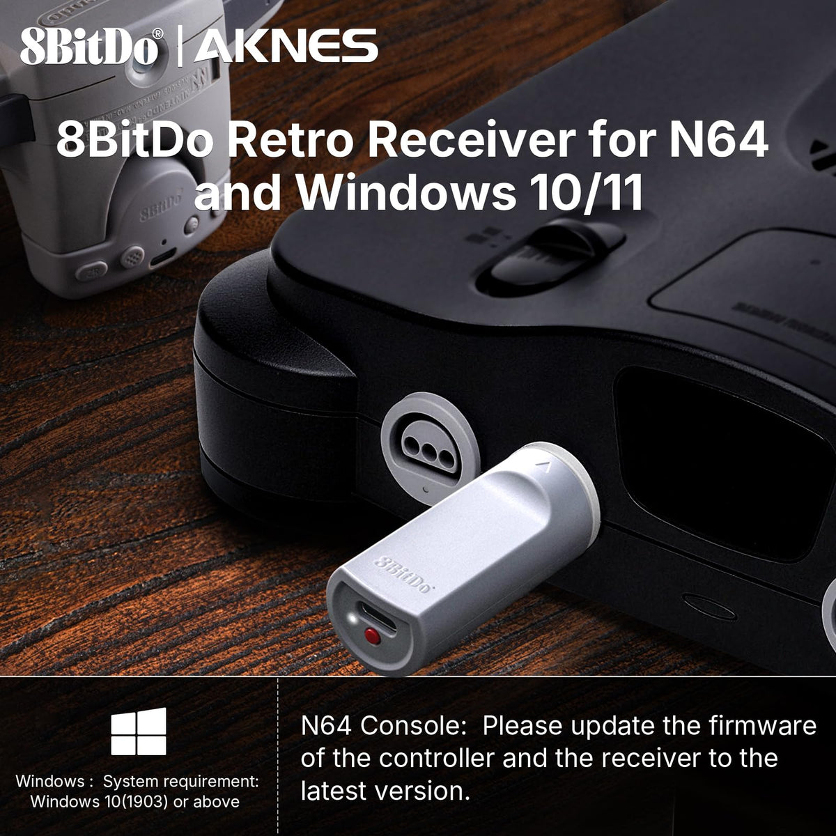 Adaptador Inalámbrico 8Bitdo Retro Receiver N64 con Vibración y Memoria