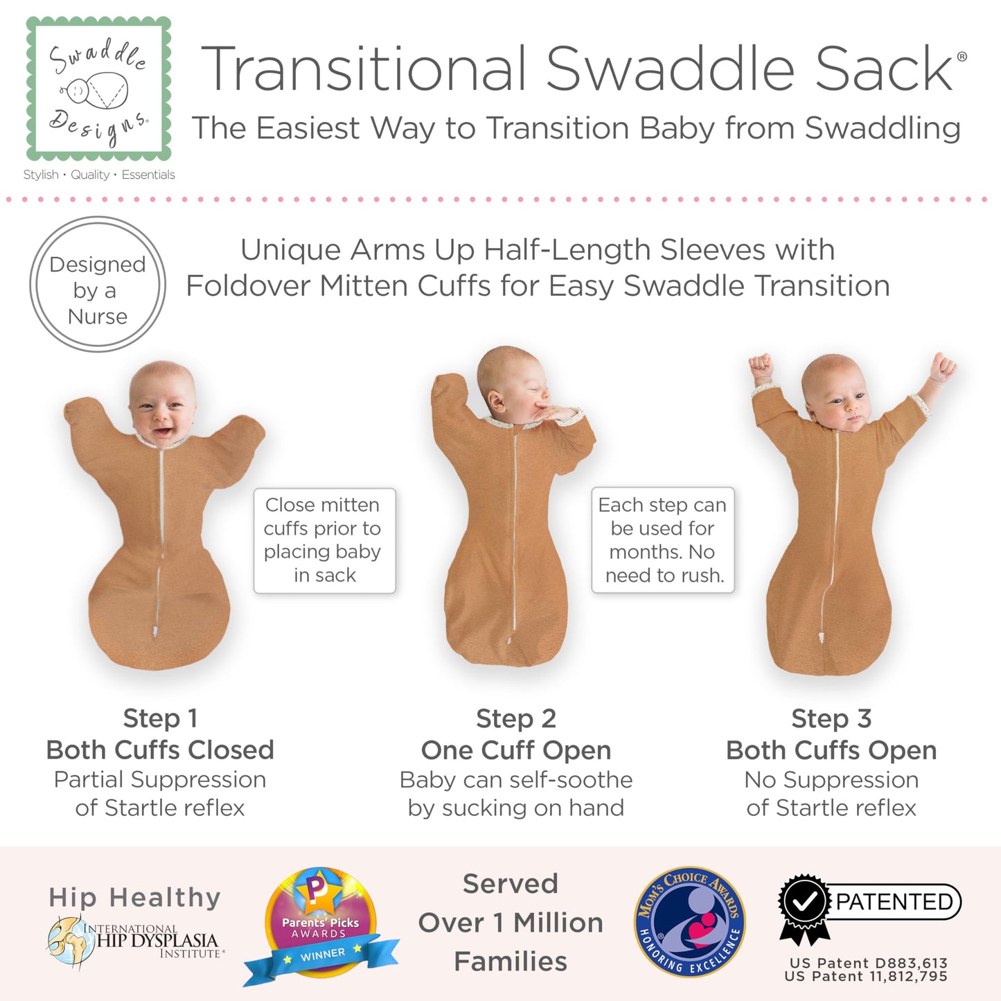 SwaddleDesigns - Saco de Envolver de transición con Brazos hasta Mangas de Media Longitud y puños de manopla, pequeño, 0-3 Meses, 6-14 Libras, Manteca Jaspeada (Manta de Brazos Arriba, Saco de Dormir