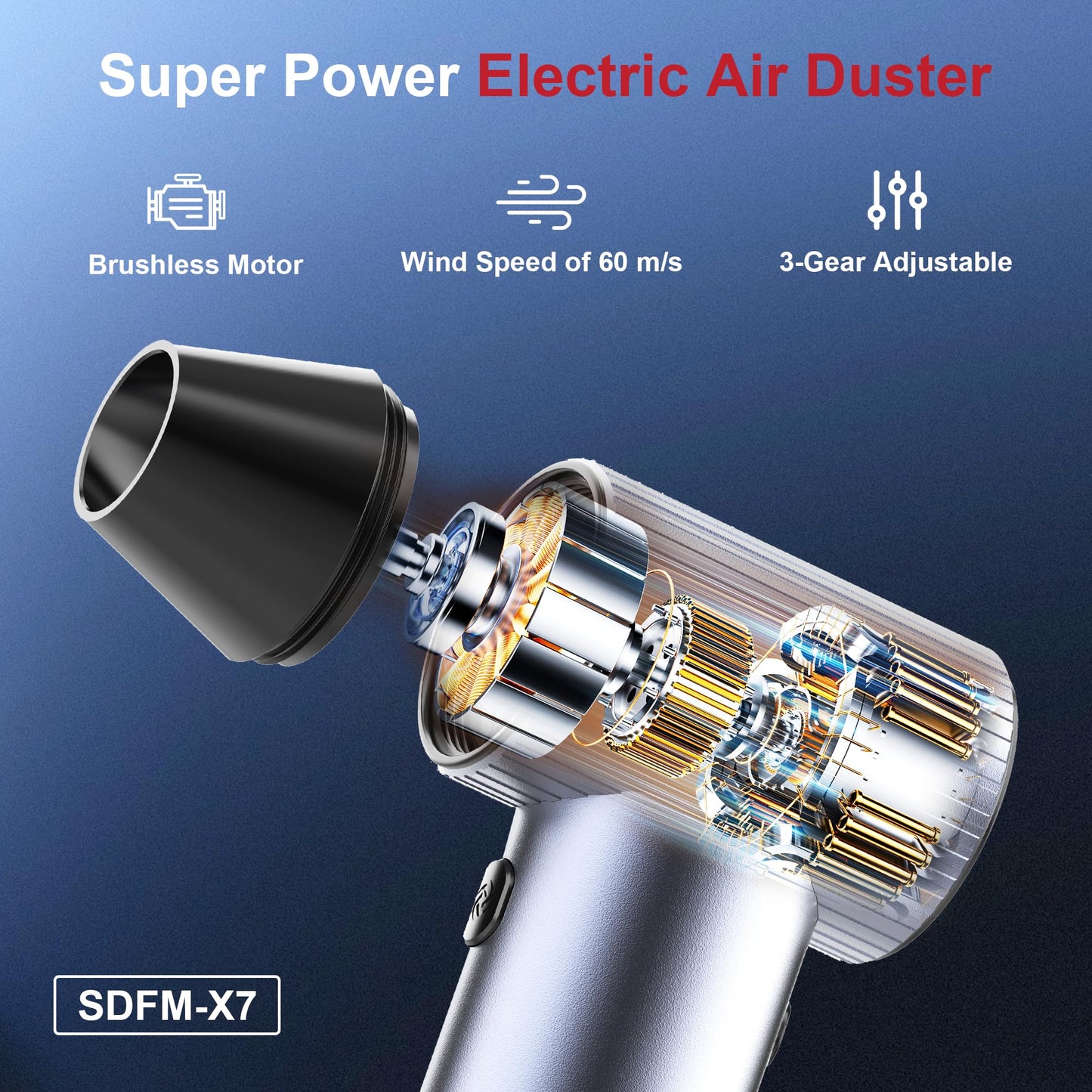 SDFM - Plumero de aire eléctrico, mini soplador súper potencia con motor sin escobillas, modo de 3 velocidades, sopladores de hojas ligeros para soplar hojas, limpieza de patio, teclado, PC, coche