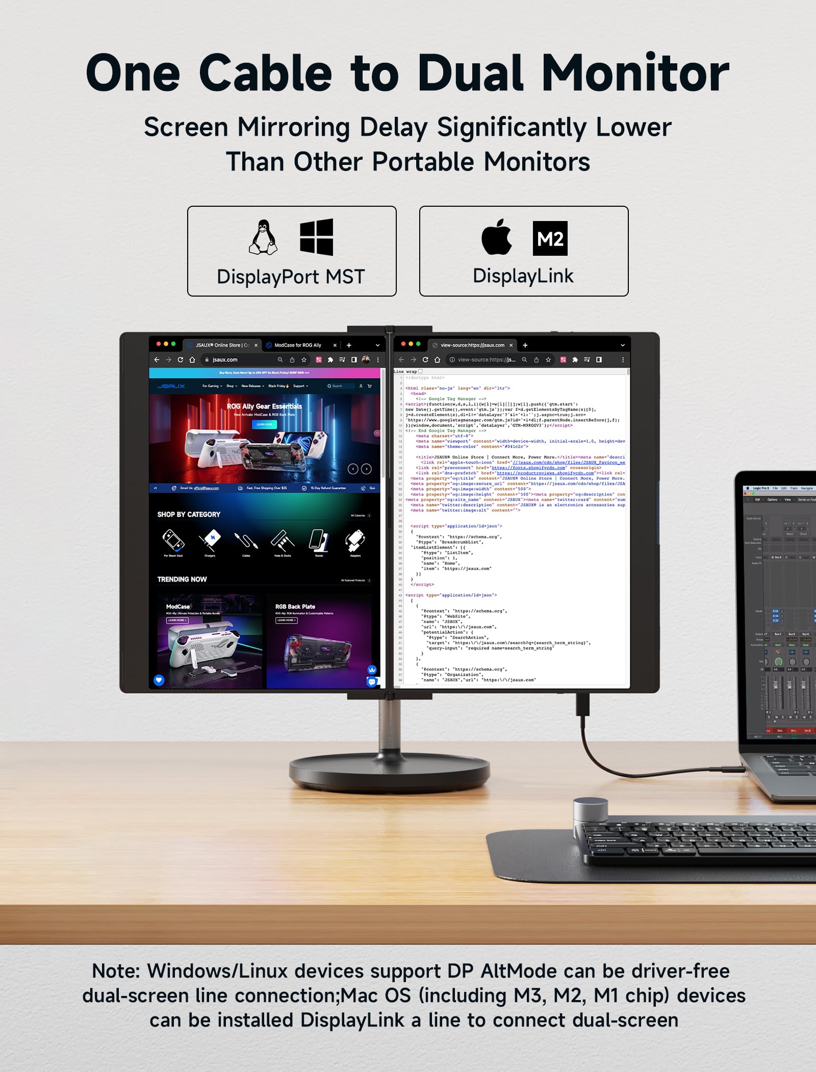 Monitor Portátil JSAUX FlipGo 16" 2.5K IPS Diseño Magnético para Windows, Linux, MacOS