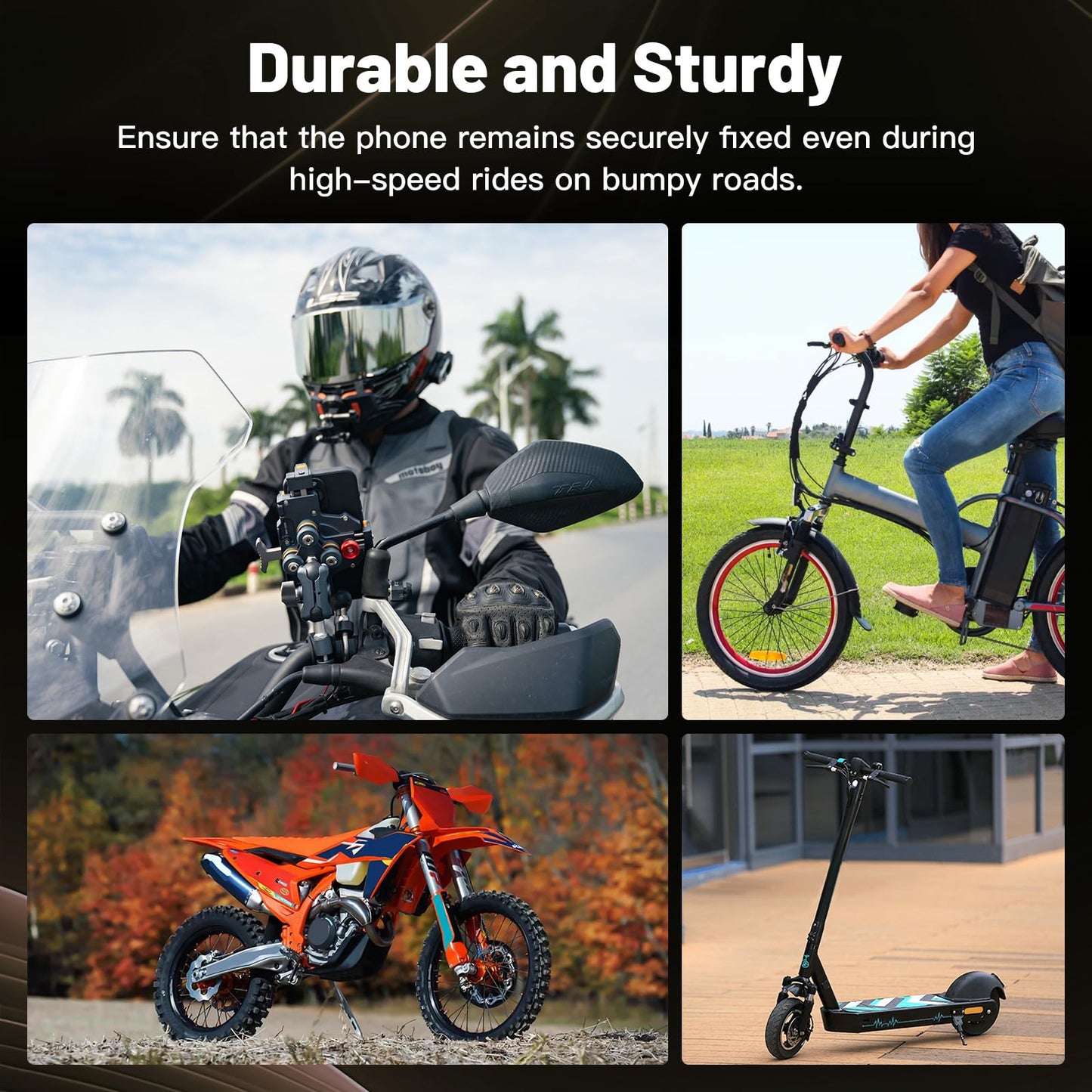Kongeeker - Soporte de aluminio para teléfono celular de motocicleta con amortiguador de vibración, M1 antirrobo MTB para motocicleta, ATV, bicicleta, UTV, scooter, ATV, soporte para teléfono de 6.1 a