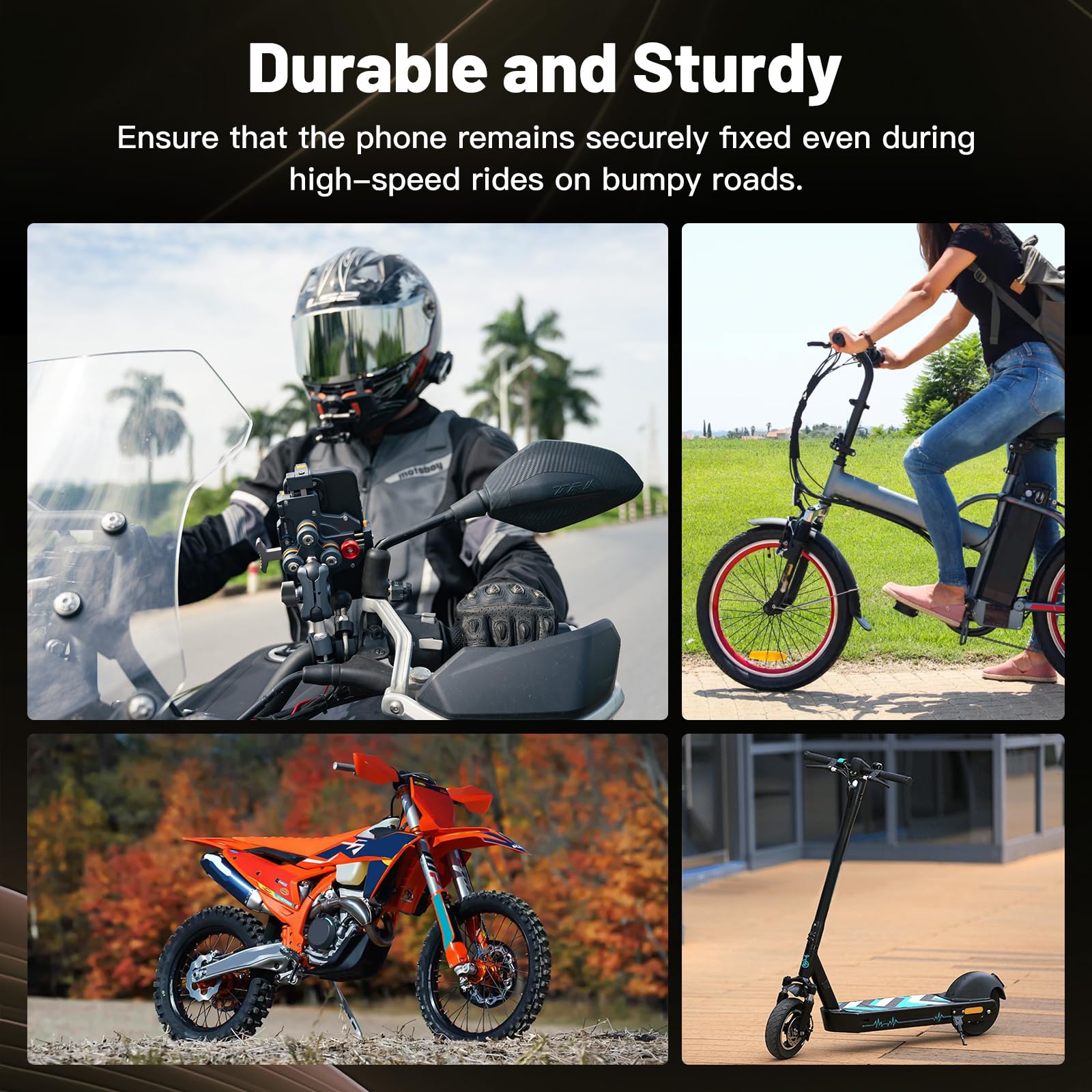 Kongeeker - Soporte de aluminio para teléfono celular de motocicleta con amortiguador de vibración, M1 antirrobo MTB para motocicleta, ATV, bicicleta, UTV, scooter, ATV, soporte para teléfono de 6.1 a