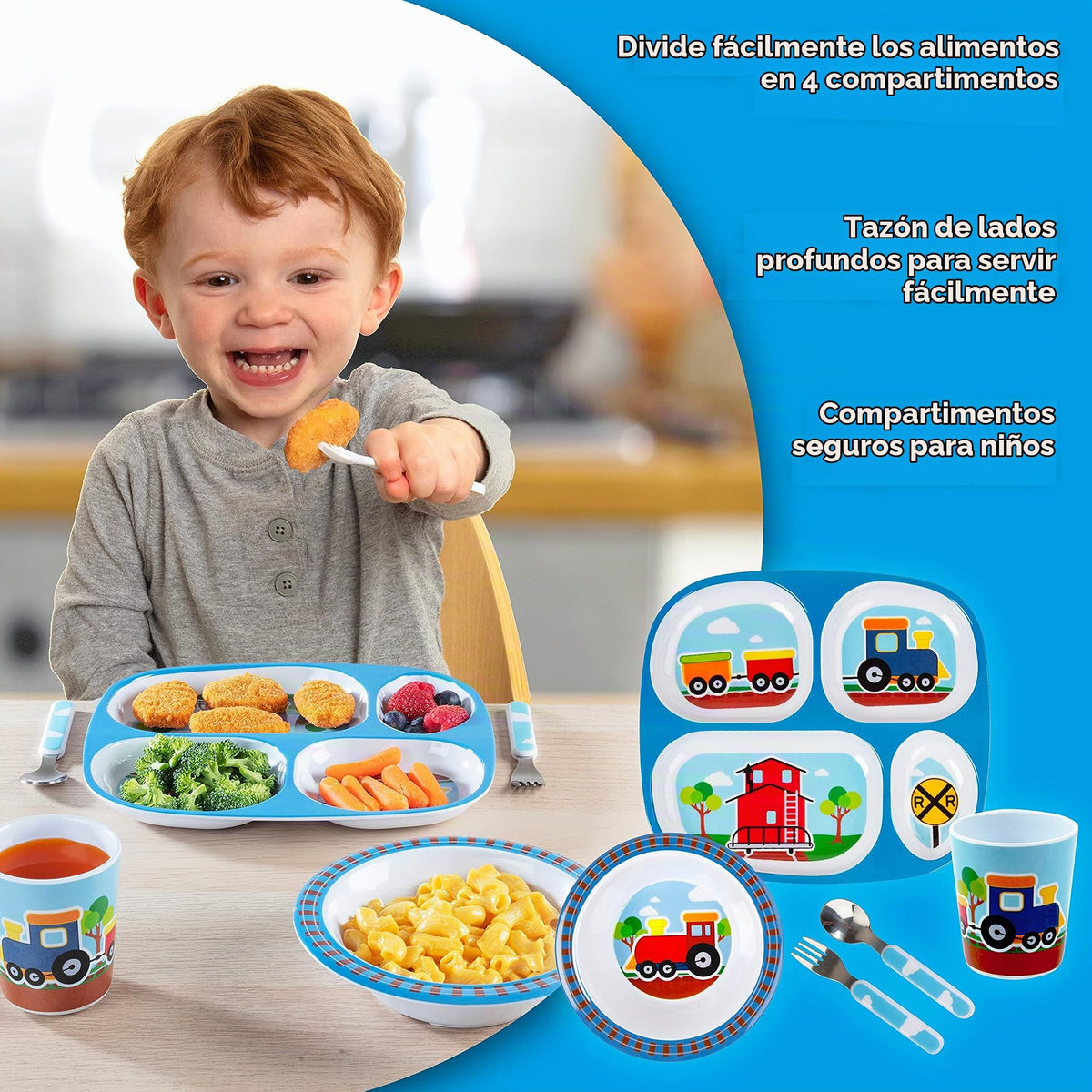 Bentology - Juego de vajilla infantil de 5 piezas, diseño de motor de tren