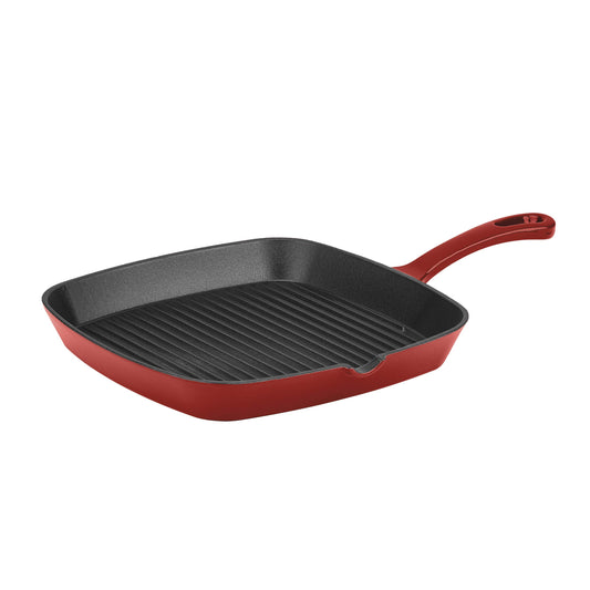 Cuisinart - Sartén abierta con mango, Plancha de 23.5 cm (9.25 pulgadas), Enameled Cardinal Red, 9.25" Square Grill Pan, 1