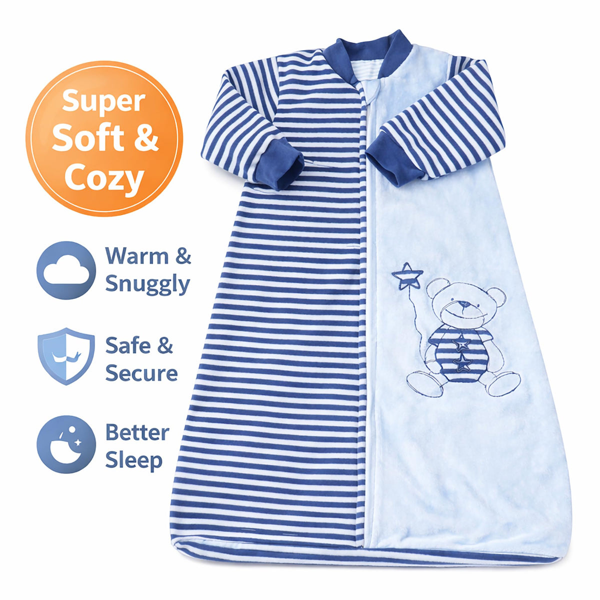 BLOOMSTAR - Saco de dormir para niños pequeños (3-5T), manta de terciopelo de 1.6-1.8 tog con brazos, suave y acogedor saco de dormir para primavera y otoño, extra largo para niños activos