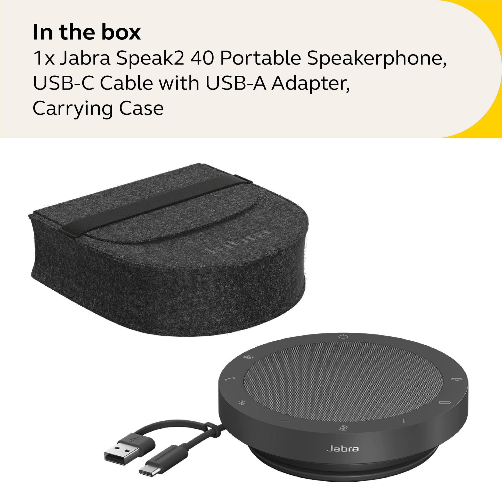 Jabra Speak2 40 Portable Speakerphone - 4 Noise-Cancelling Mics, 50mm Full Range Speakers with Wideband Audio for Clear Sound, USB-A/USB-C Connections - Certified Microsoft Teams Speaker - Dark Grey