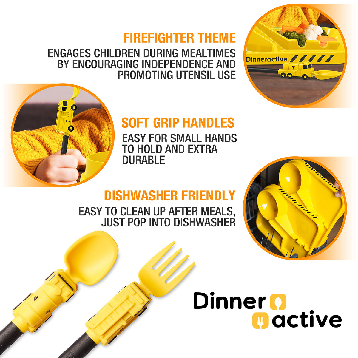Dinneractive - Juego de utensilios para niños, tenedor y cuchara para niños pequeños, 2 piezas