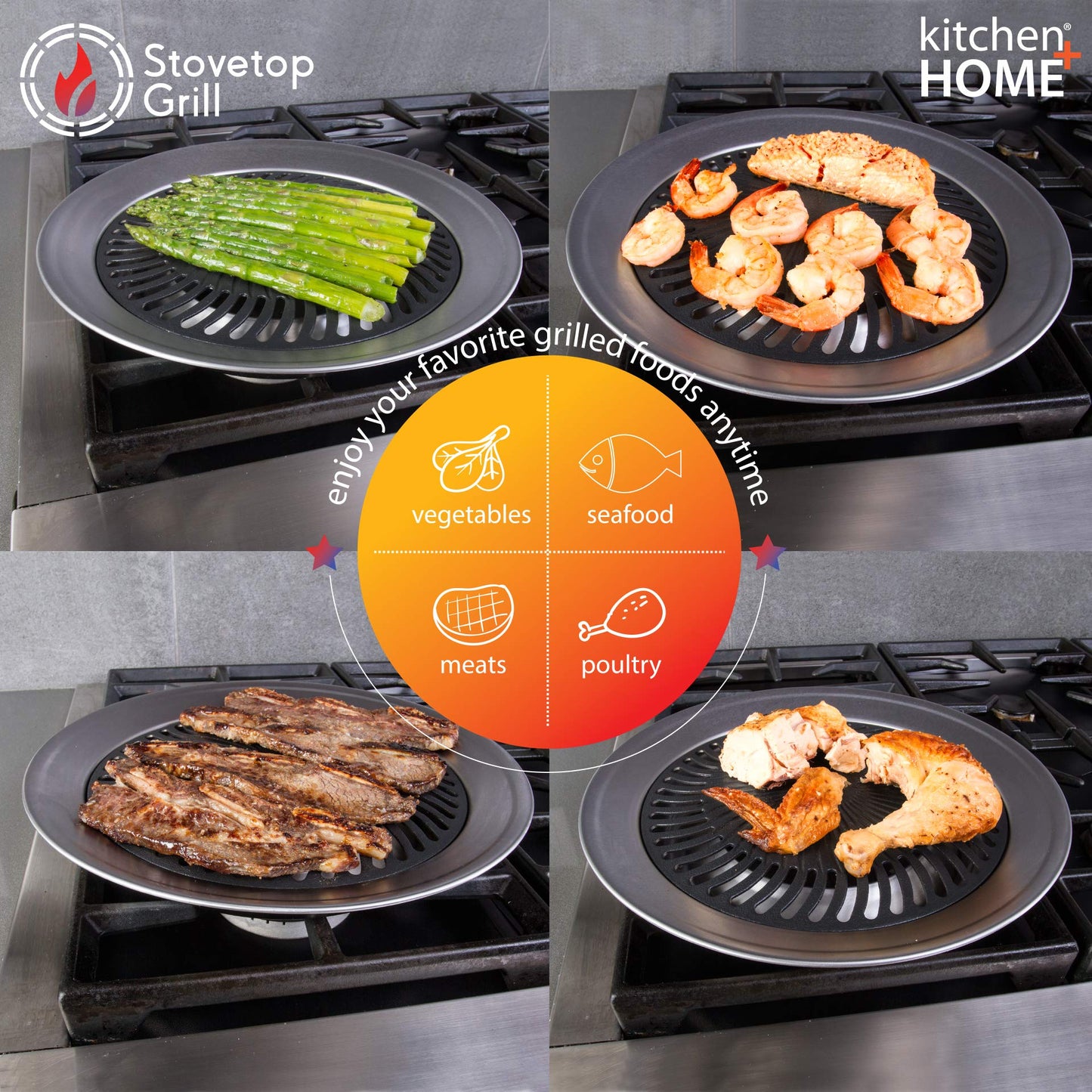 Cocina + Home Stove - Barbacoa interior sin humo, acero inoxidable con doble capa antiadherente