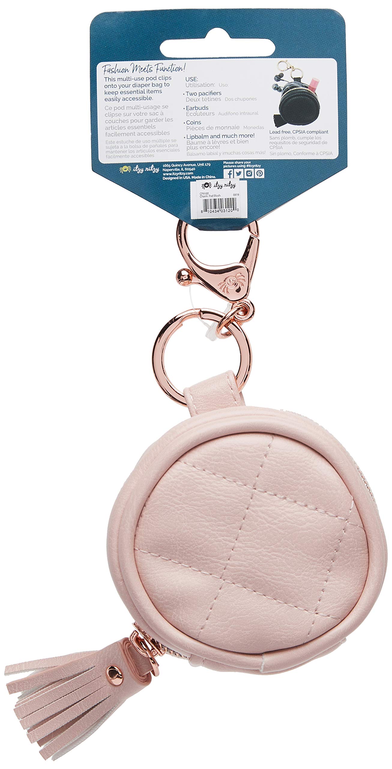 Itzy Ritzy - Funda para chupete con clip, incluye cierre para fijar fácilmente a una bolsa de pañales o bolso, mide 2.5 pulgadas de diámetro y soporta 2 chupetes (rubor)