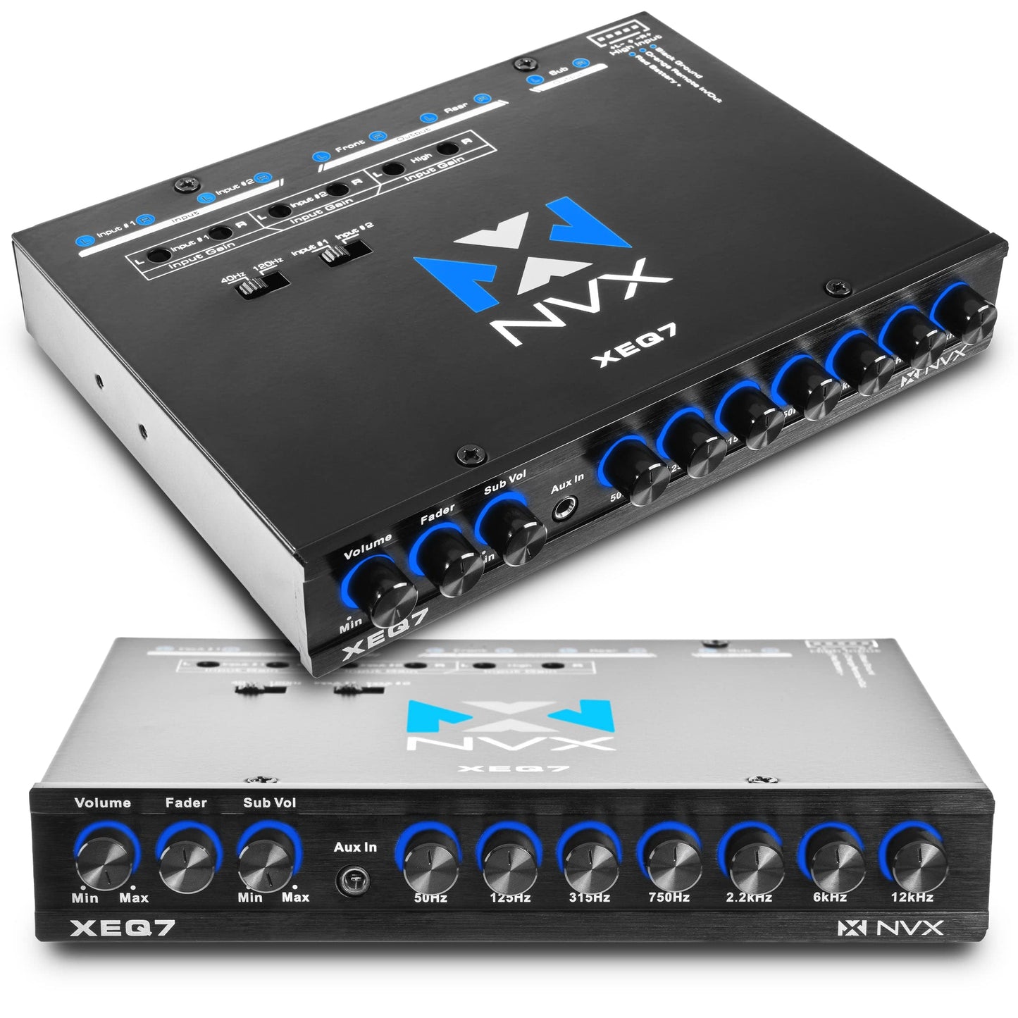 NVX 7-Band Graphic Stereo Equalizer 1/2 DIN with Dual Aux Input and Sub Control [XEQ7]