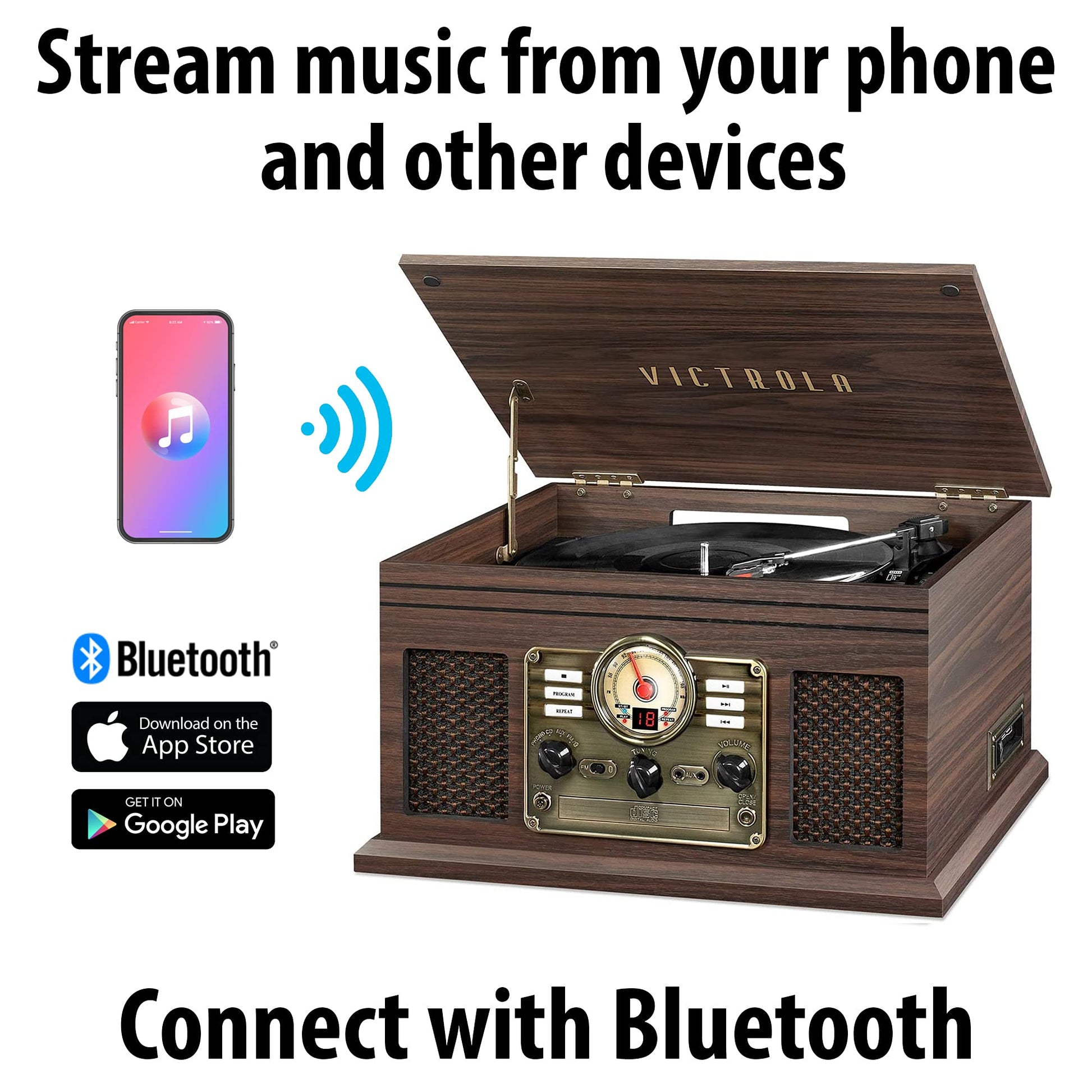 Tocadiscos Nostalgic Victrola Espresso con Bluetooth y Centro Multimedia Integrado