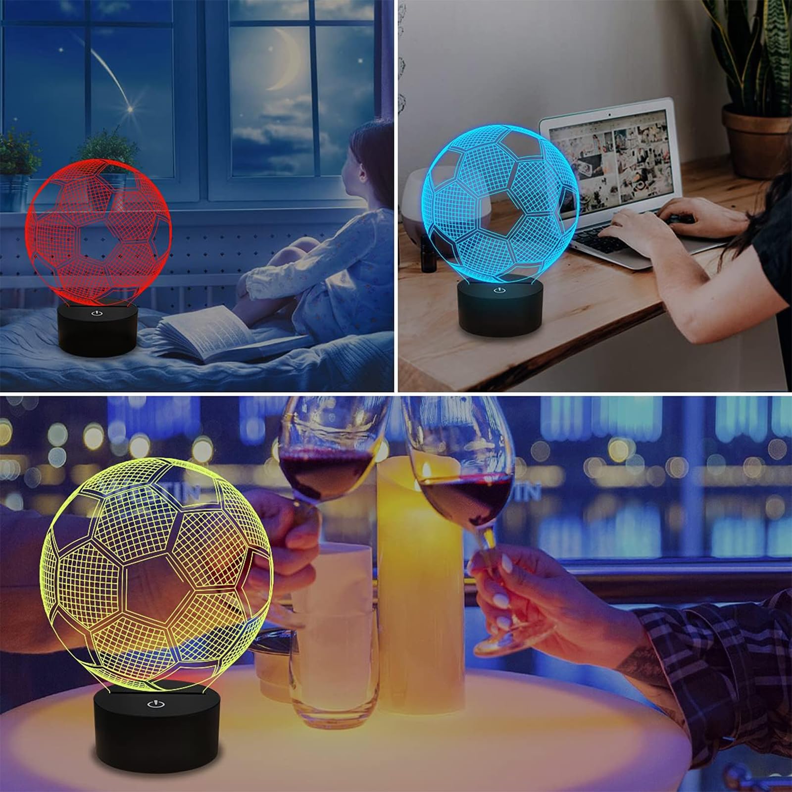 Lampara para Futbol Niños, Lámpara de Colores 3D, Lampara para Niños Habitacion, 16 Colores con Control Remoto,Regalos para Niños y Niñas(Estilo Dos(16 Colores))