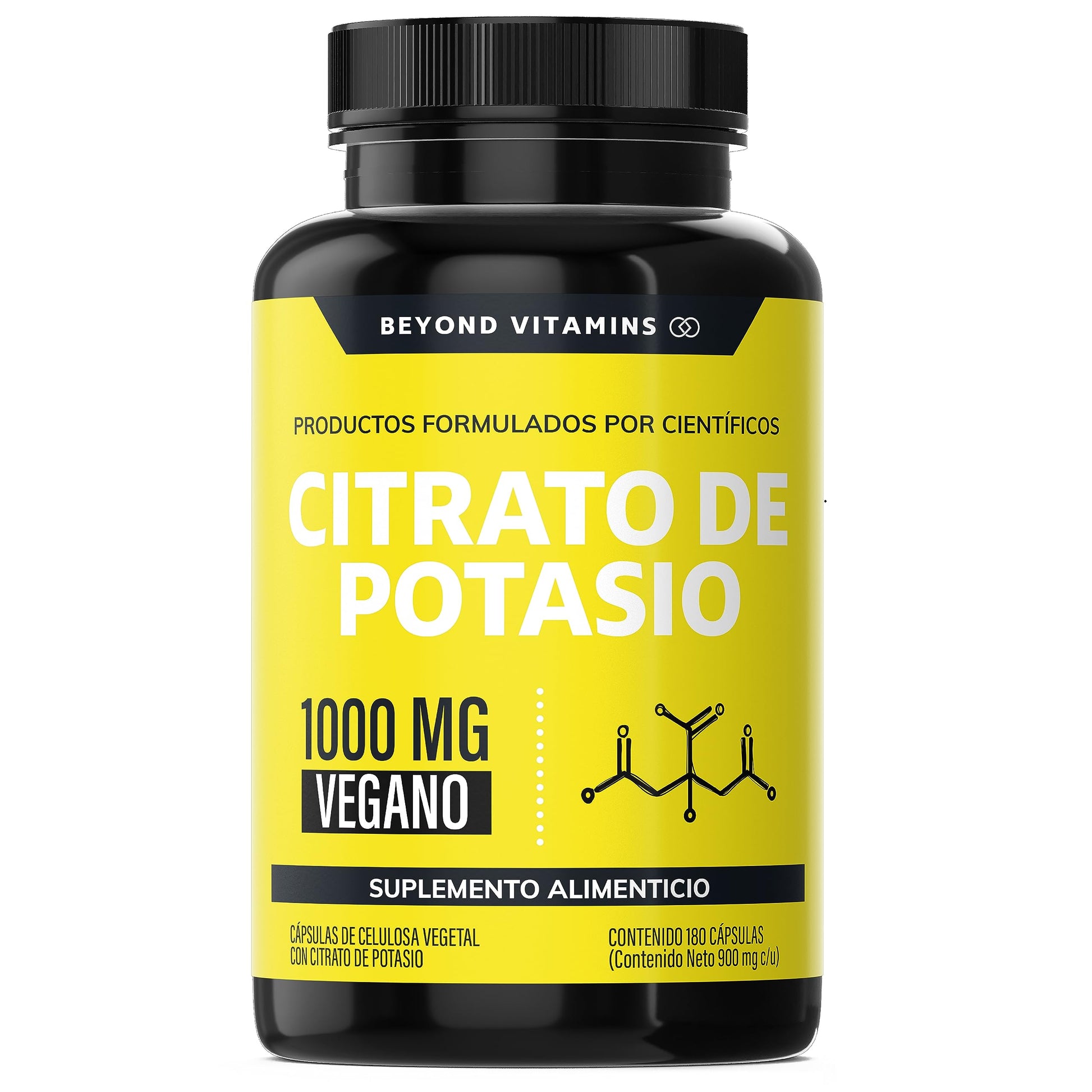 Citrato de Potasio 1000mg | Adicionados con Platano en Polvo, Curcuma y Semilla de uva | Vegano |Sin rellenos| Potassium Citrate -180 cápsulas