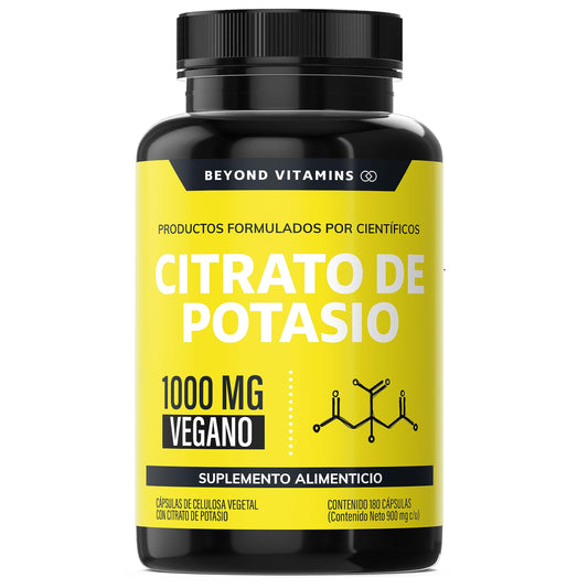 Citrato de Potasio 1000mg | Adicionados con Platano en Polvo, Curcuma y Semilla de uva | Vegano |Sin rellenos| Potassium Citrate -180 cápsulas