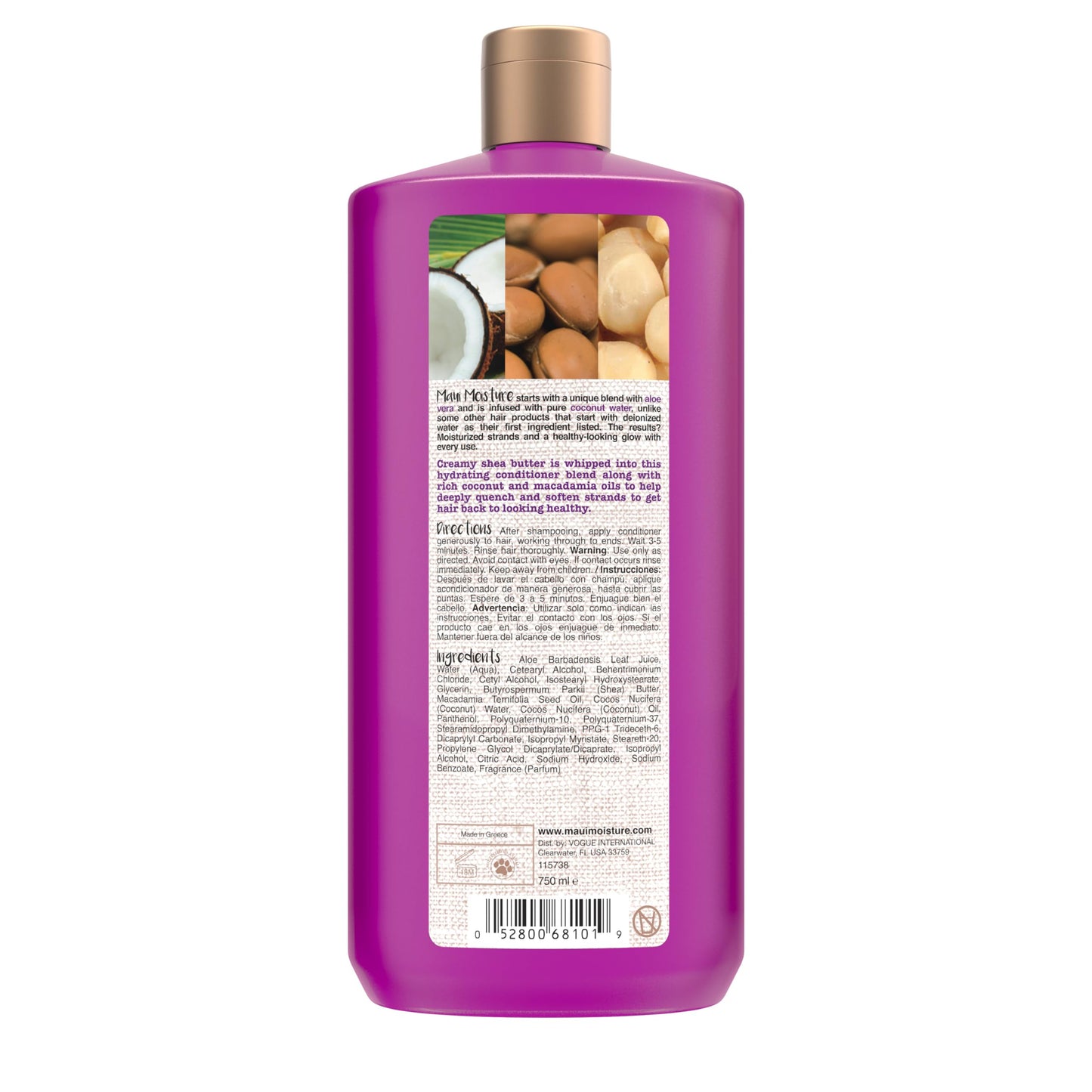 Maui Moisture Acondicionador Heal & Hydrate con Manteca de Karité, para Cabello Seco y Dañado, Vegano, 750 ml