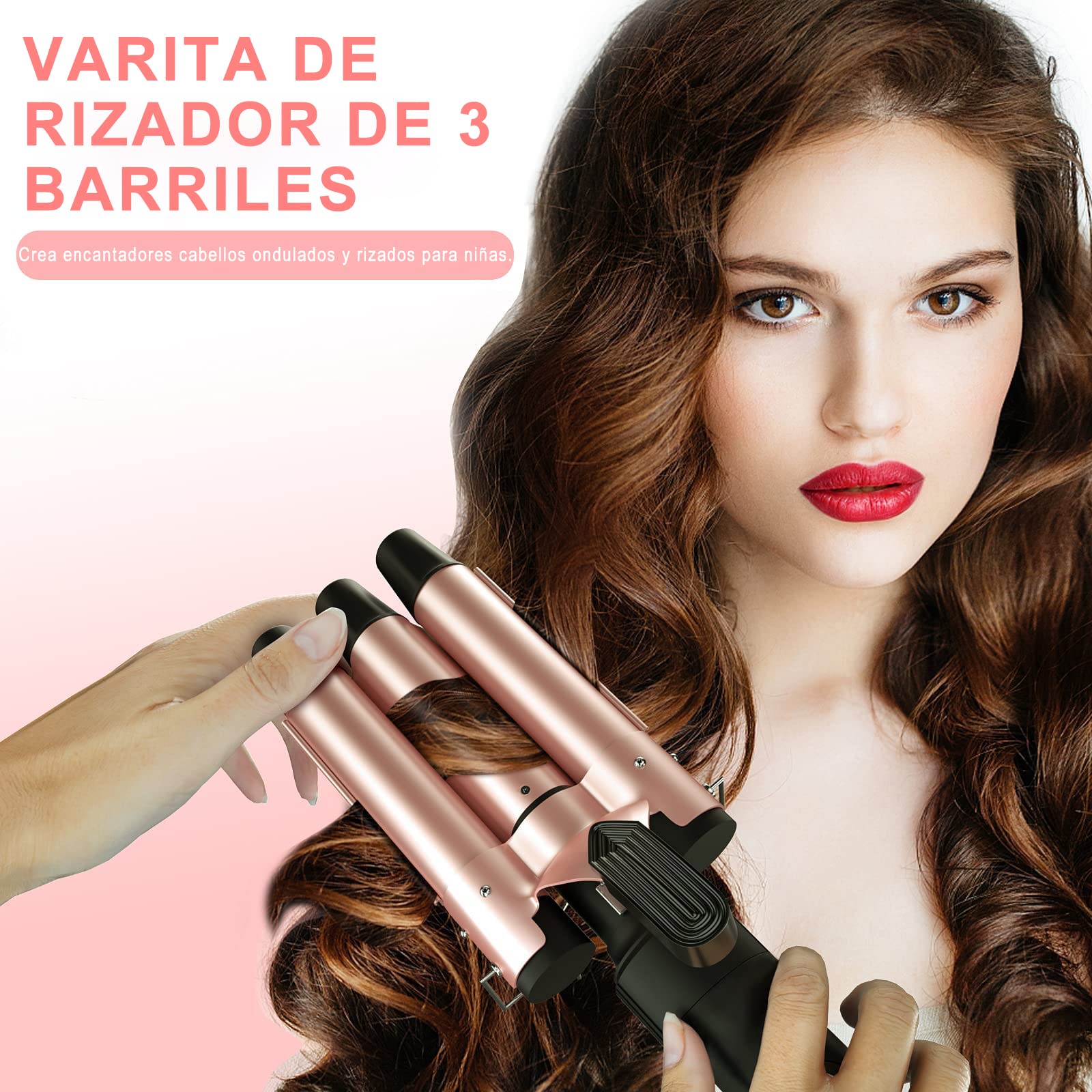 Rizador de Cabello, Juego de Rizadora de Pelo 3 en 1 con 3 Barriles, Ferro de Rizador de Cabello Intercambiables, Ondas Cerámica con Temperatura Ajustable Calentamiento Rápido, para Todo Tipo de Pelo
