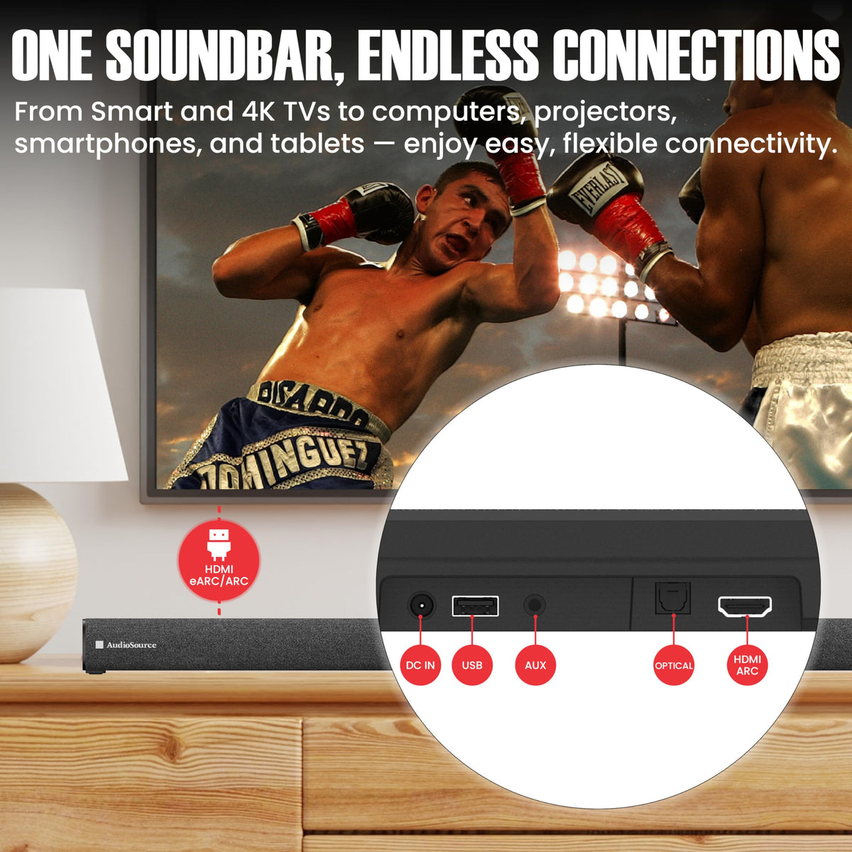 Barra de Sonido Audiosource Negra con Subwoofer Inalámbrico y Dolby Atmos para Smart TV