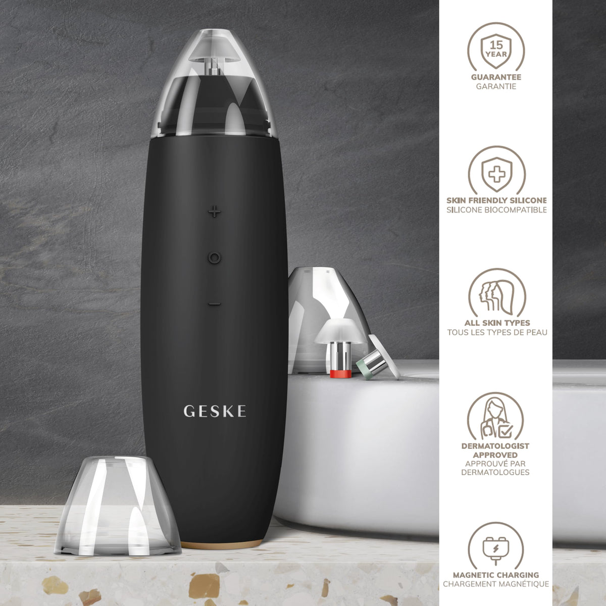 GESKE | SmartAppGuided™ MicroDermabrasion Blackhead Remover | Eliminador de puntos negros 7 en 1 | Limpiador de poros eléctrico | limpieza al vacío innovadora | herramientas de belleza