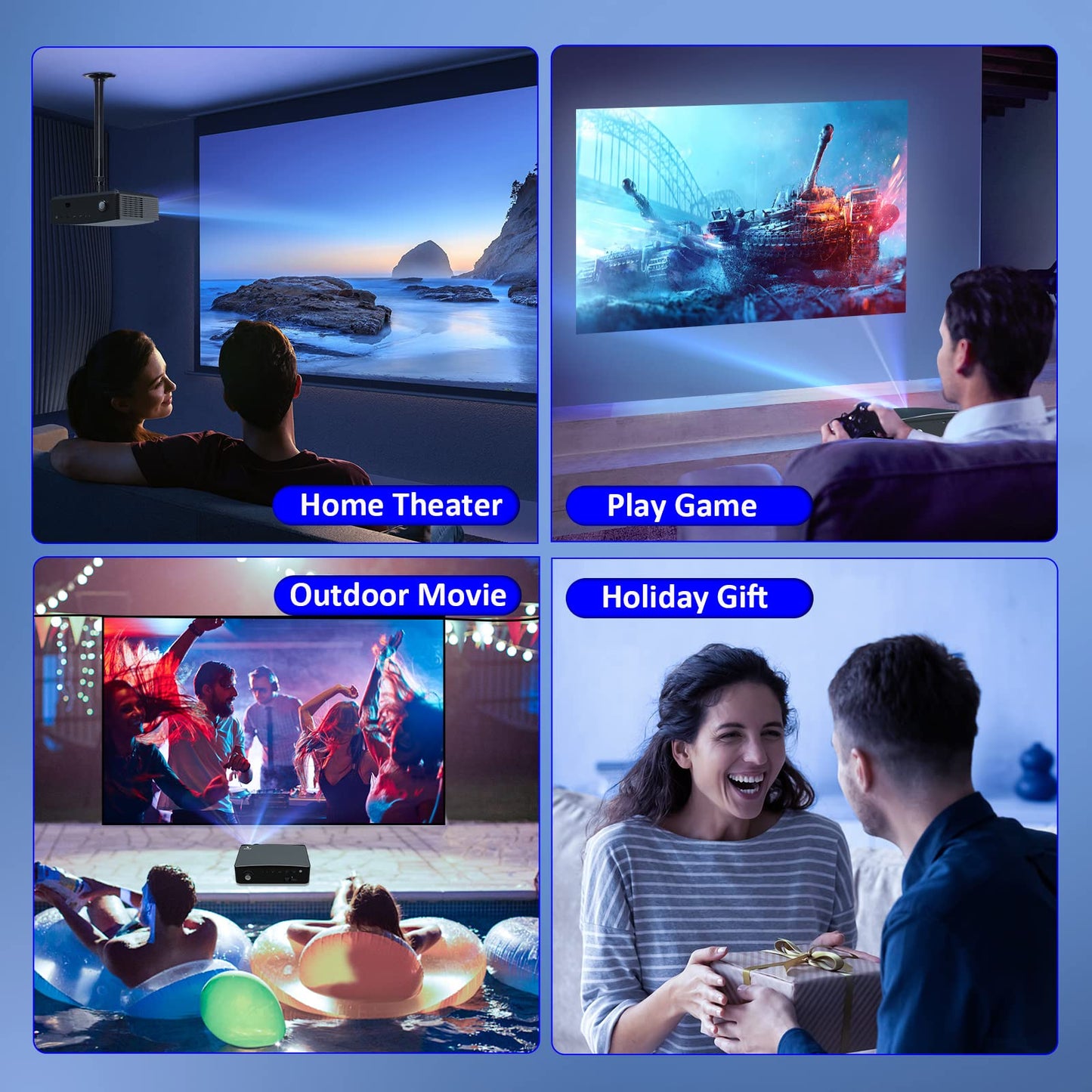 NexiGo Native 1080P Proyector PJ20, [350ANSI - Más de 9500 Lux Brillo], Wi-Fi 5G, proyector de películas, Bluetooth 5.1, compatible con TV Stick, iPhone, Android, portátil, consola (Reacondicionado)