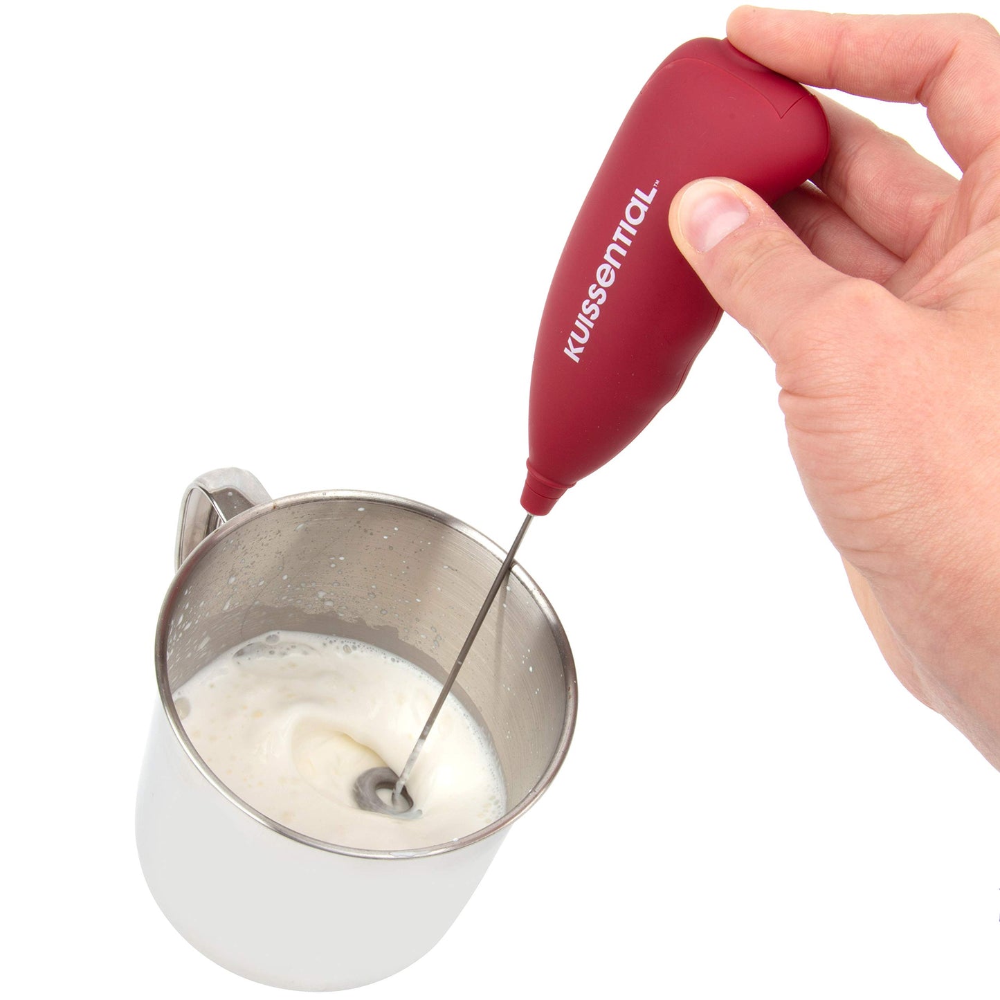 Kuissential - Espumador de Leche eléctrico de Acero Inoxidable, 2 Unidades, Slickfroth 2.0, Potente Fabricante de Espuma portátil a batería para Capuchino, Latte, Chocolate Caliente