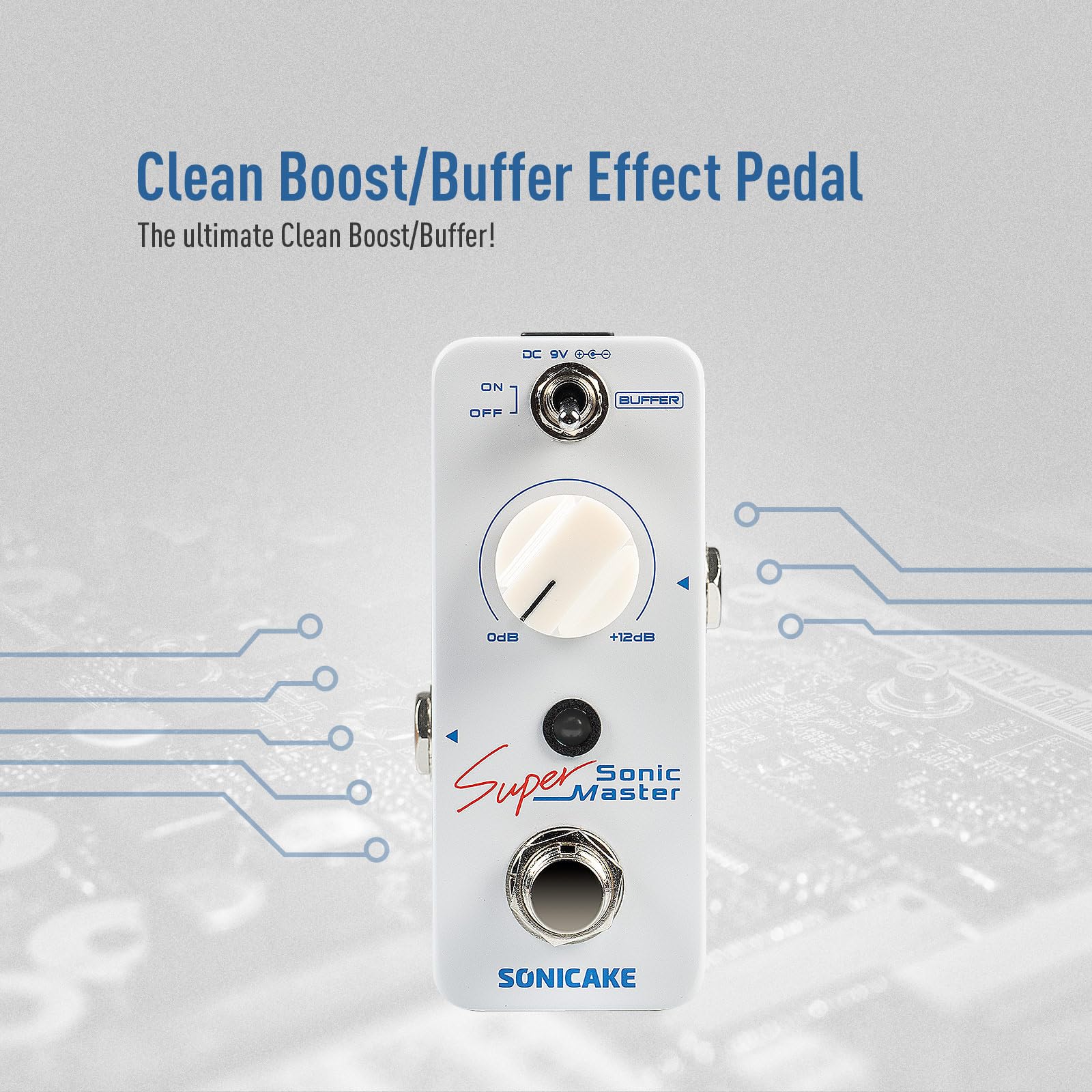 Pedal de Efectos SONICAKE Sonic Super Master Clean Boost con Ganancia de +12 dB para Guitarra y Bajo