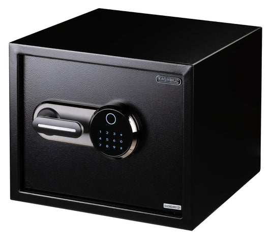 KASHBILL Caja Fuerte Biométrica Touch Grande 30x38x30 cm Modelo CFBT03 Con Cierre de Huella Digital, Panel Touch y Llave de Emergencia, Seguridad Avanzada para Hogar y Oficina caja fuerte grande