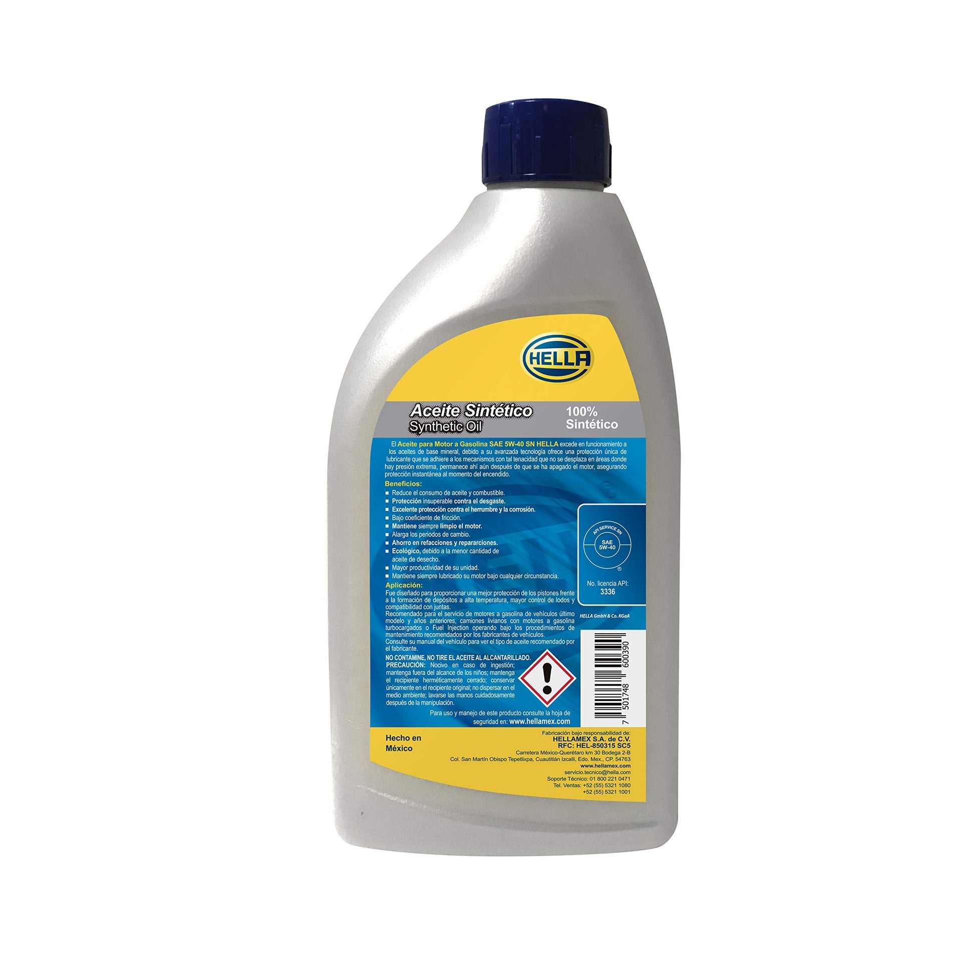 HELLA Aceite 100% Sintético Para Motor A Gasolina 5W40, 358271081, HSO-5W40, Garrafa de 5 litros, reduce desgaste, mantiene el motor limpio, no se evapora a altas temperaturas, aplica para TDI