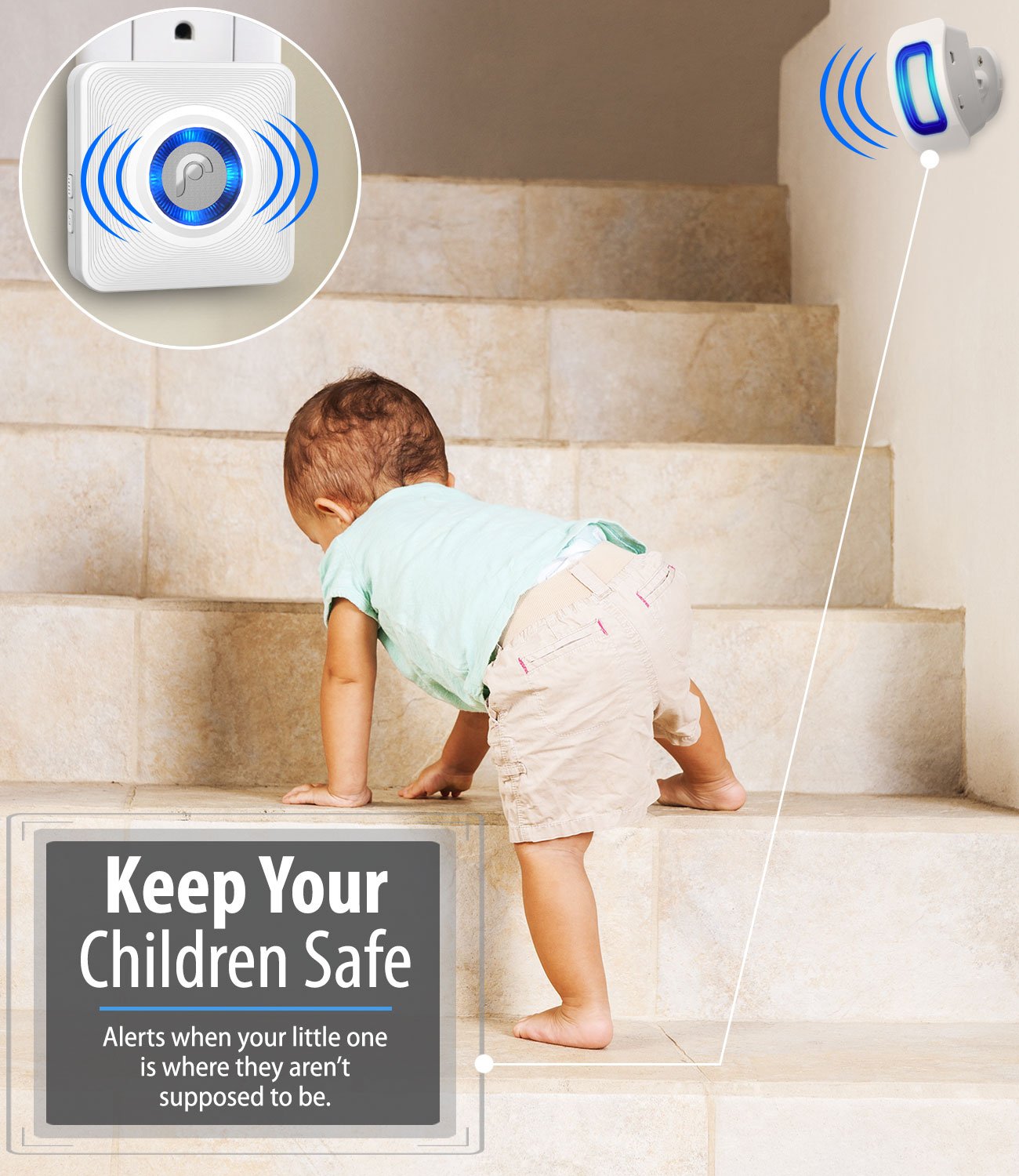 Fosmon WaveLink - Protector de alarma para puerta (500 pies, 58 melodías, 5 niveles de volumen, indicadores LED), detector de movimiento, alerta de entrada en casa, empresa/tienda (1 receptor + 1
