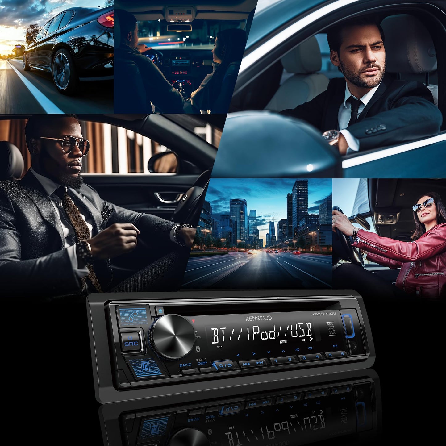 KENWOOD KDC-BT282U - Estéreo de coche - Din, Bluetooth, USB, FLAC, Auxiliar, AM/FM, LCD 13 dígitos, Iluminación azul