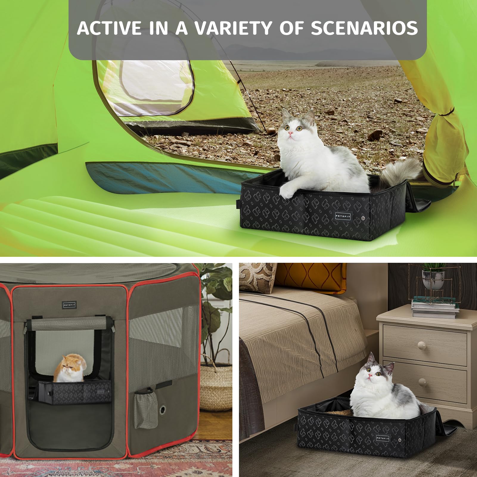 Caja de Arena Portátil Petsfit Beige Antifugas Plegable para Gatos en Viajes