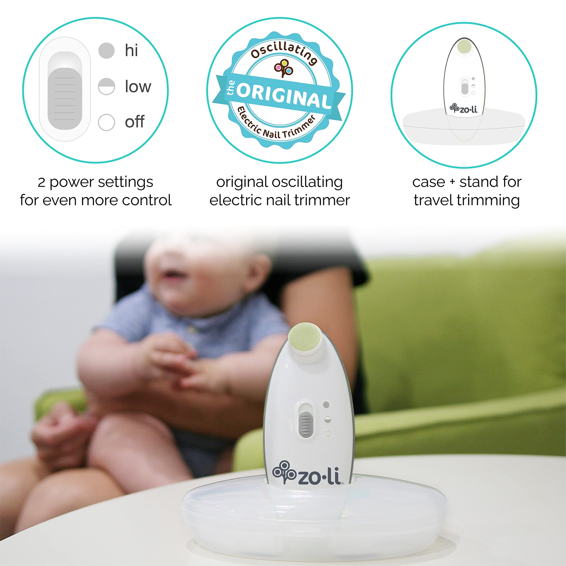ZoLi Buzz B - Lima de uñas eléctrica para bebé | ZoLi Baby Safe para recién nacidos y más, lima de uñas eléctrica de seguridad original para bebé