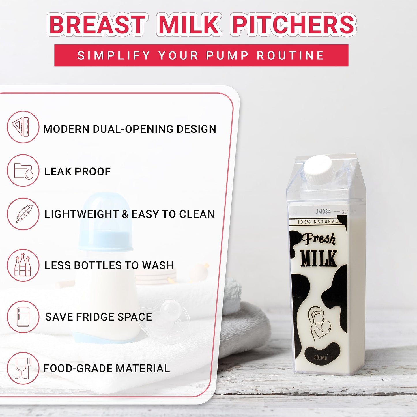 Avalyr - Paquete de 3 recipientes de fórmula de 500 ml y recipientes de almacenamiento de leche materna con tapas para nevera, jarra perfecta para refrigerador y botella de almacenamiento de leche